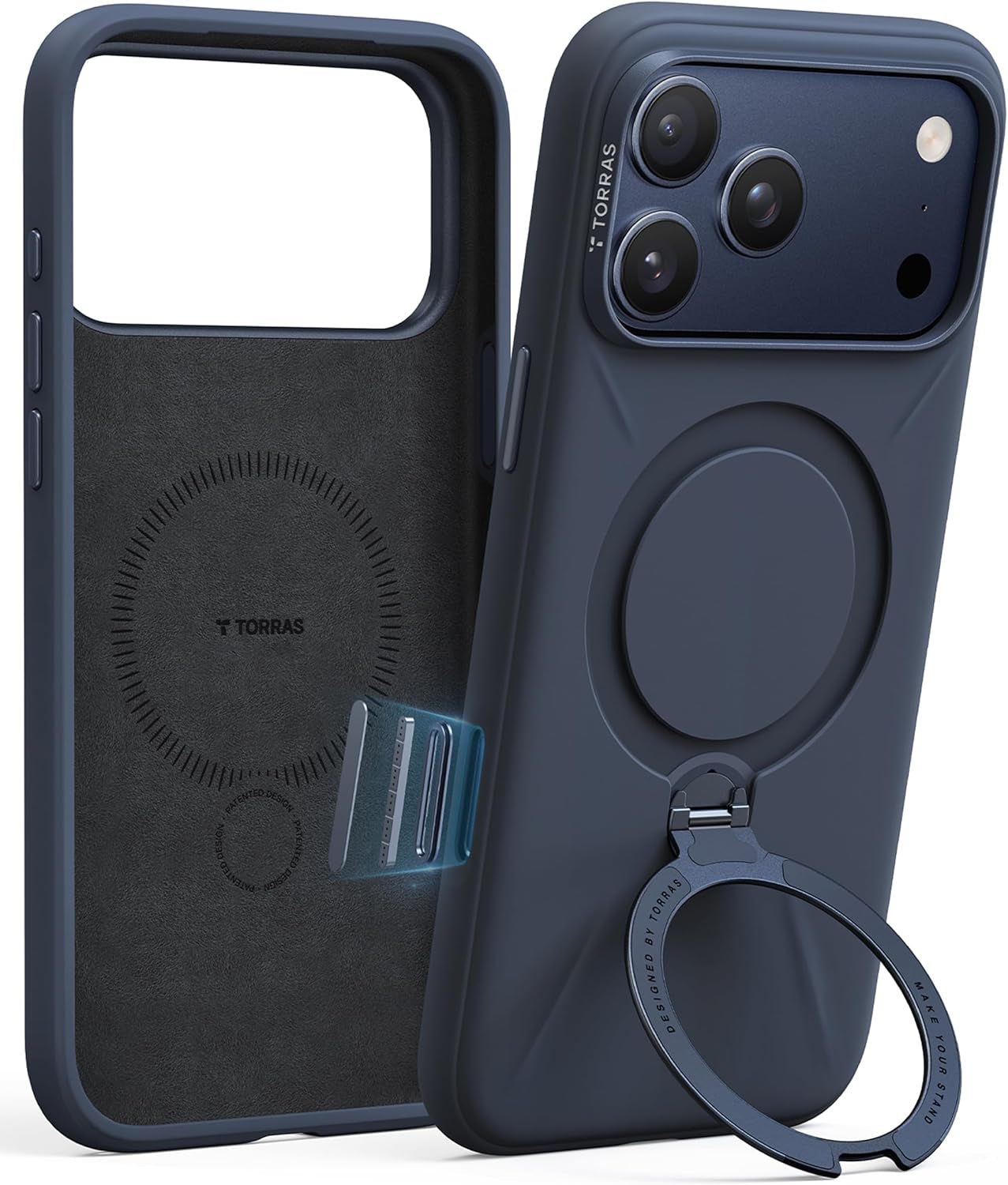 TORRAS Ostand Q3 Silicone for Iphone 17 Pro Max Case, Fit for Magsafe, 360 Spin Stand, Soft Liquid Silicone Cozy Grip, Camera Control, Protective Case for Iphone 17 Pro Max for Women, Ivory Gold