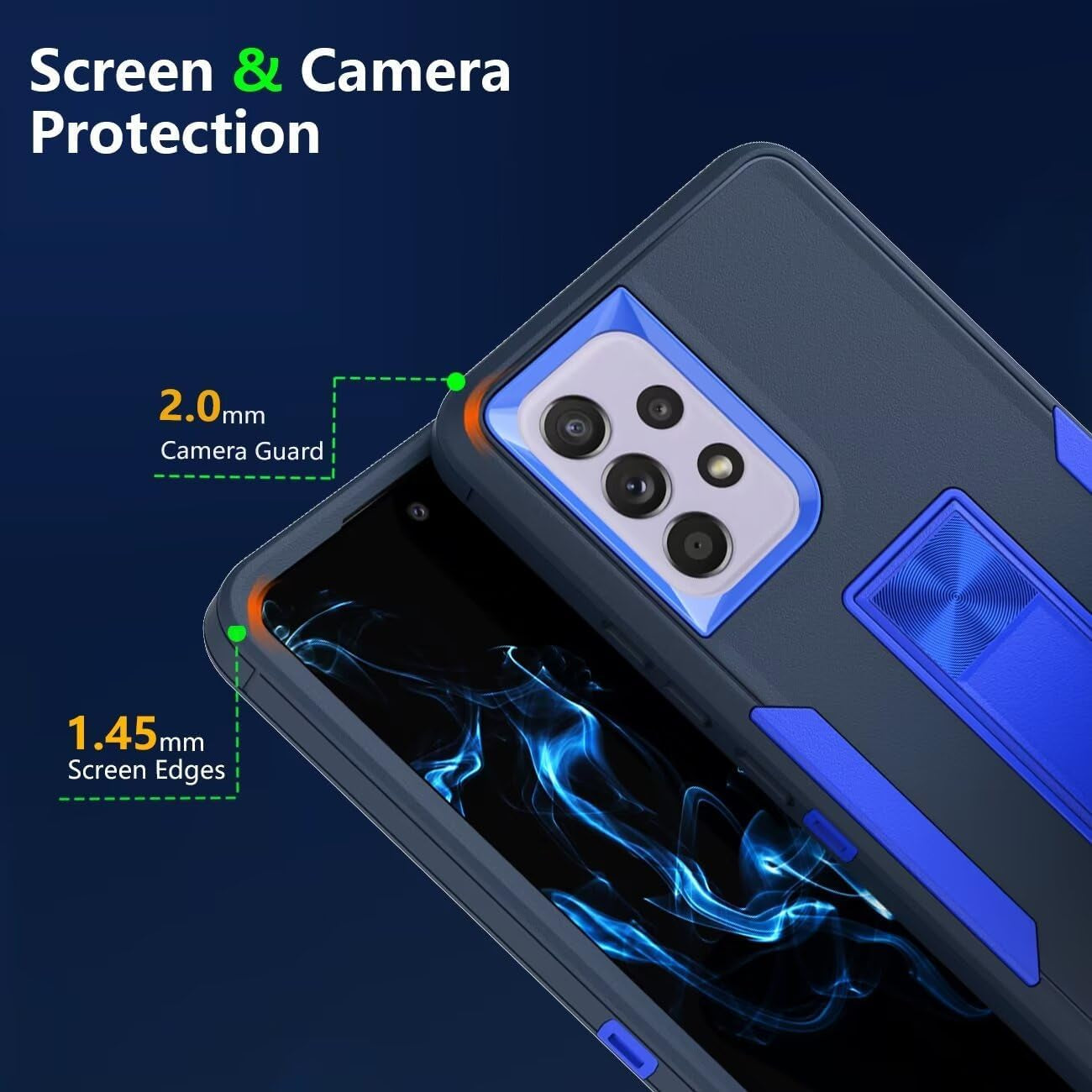 Case for Galaxy A53 5G Case/Samsung A53 5G SM-A536U Case with Tempered Glass Screen Protector, Hybrid Heavy Duty Magnetic Built-In Kickstand Protective Cover for Samsung Galaxy A53 5G Navy Blue