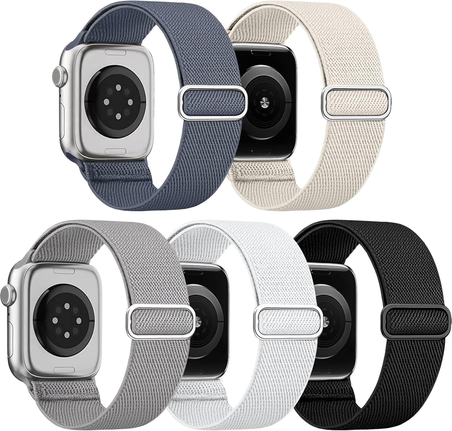 EOMTAM 5 Pack Stretchy Nylon Compatible for Apple Watch Ultra 2/1 Band 38Mm 40Mm 41Mm 42Mm 44Mm 45Mm 49Mm Women Men,Elastic Cloth Sport Wristbands Solo Loop for Iwatch Series 9 8 SE 7 6 5 4 3