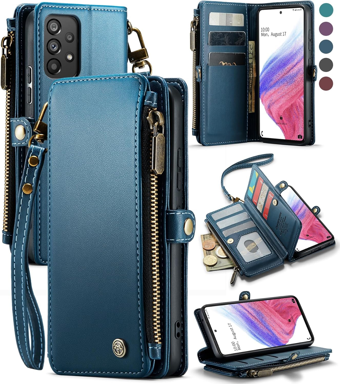 Defencase for Samsung Galaxy A53 5G Case, 【RFID Blocking】 for Samsung A53 5G Case Wallet for Women Men, PU Leather Magnetic Flip Strap Zipper Card Holder Wallet Phone Case for Galaxy A53 5G, Black