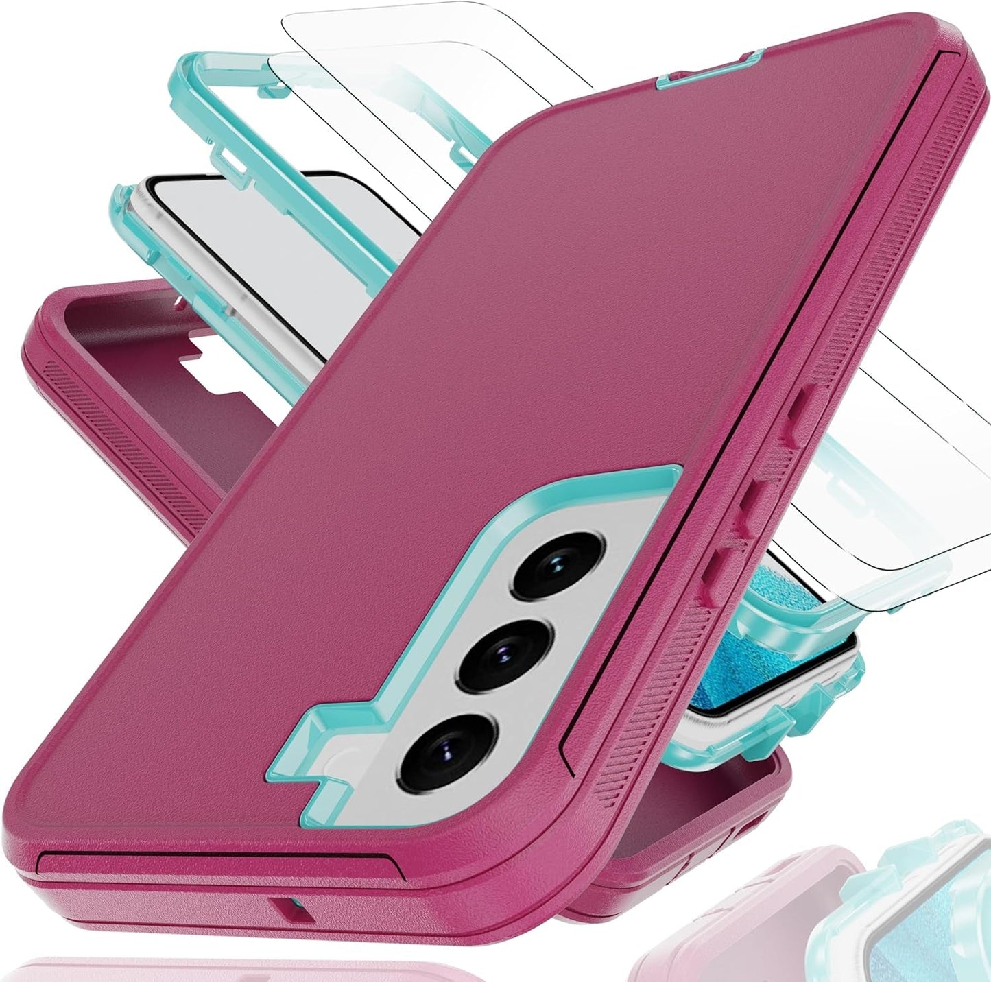 For Galaxy S22 Case with Soft TPU Film Screen Protector[2 Pack],3 in 1 Shockproof TPU Hard PC Bumper Drop-Proof Shell for Samsung Galaxy S22 Black