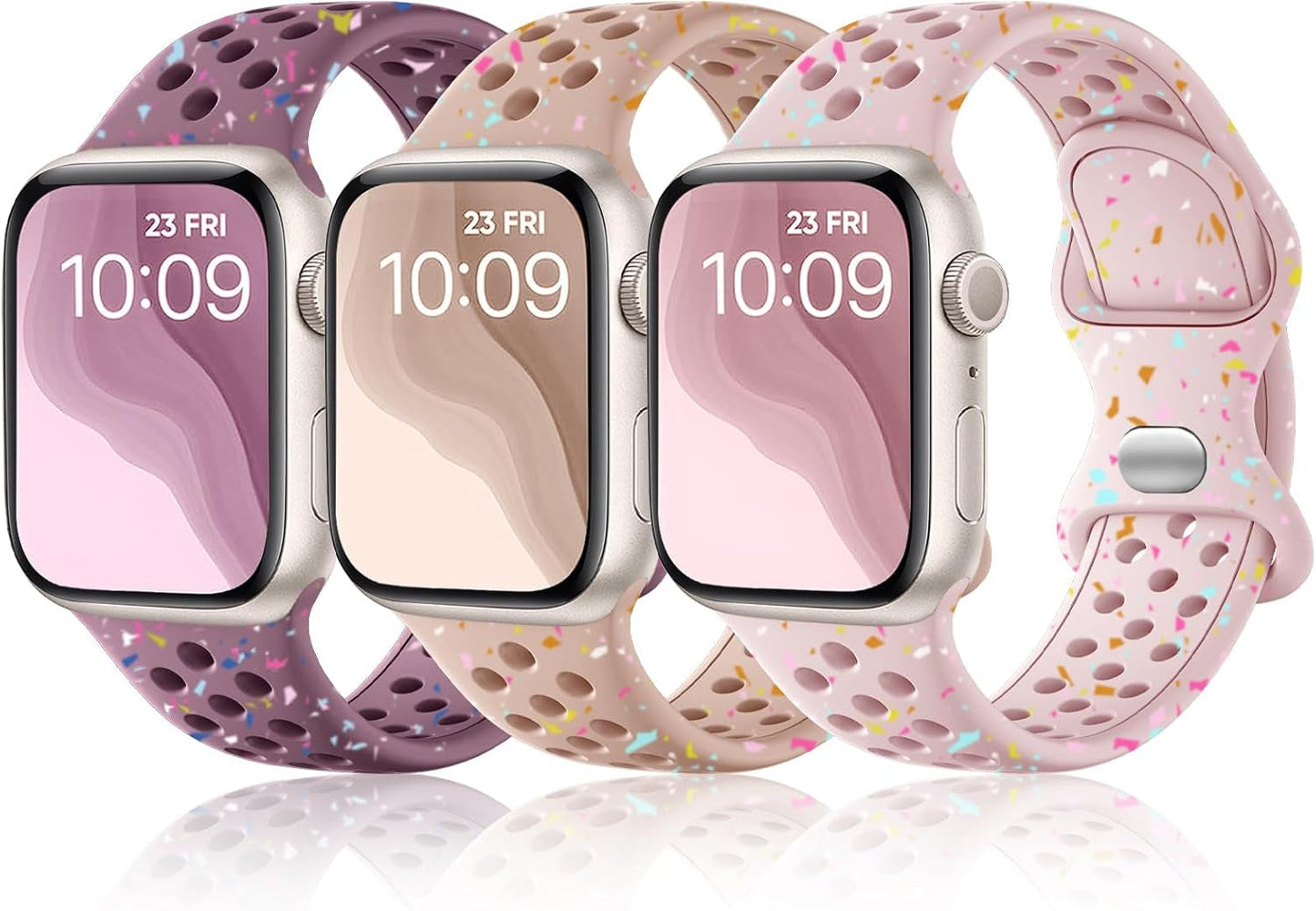 3 Pack Band Compatible with Apple Watch Bands 38Mm 40Mm 41Mm 42Mm 44Mm 45Mm 49Mm for Women Men, Soft Silicone Breathable Sport Strap for Iwatch Bands Series 9 8 7 6 5 4 3 2 1 SE Ultra 2 Ultra