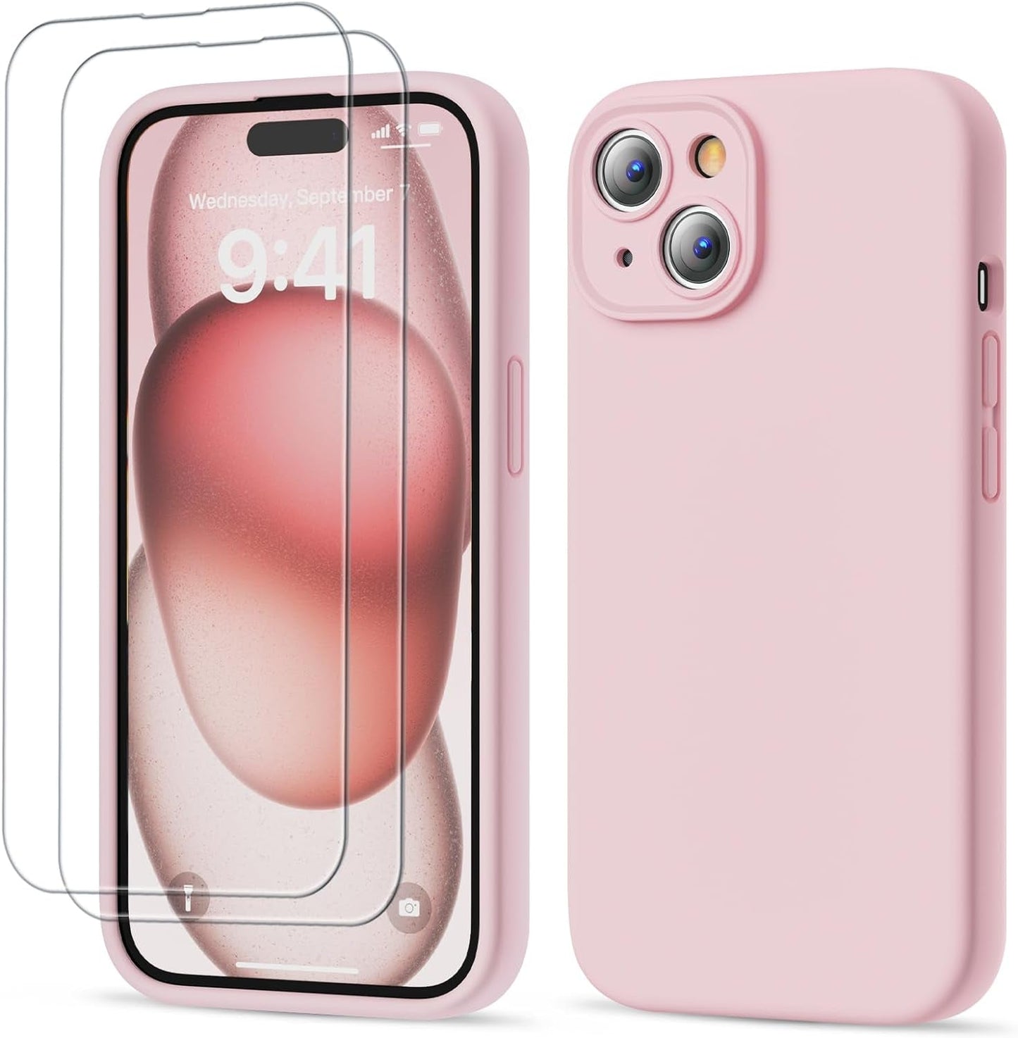 GOODVISH Compatible with Iphone 15 Pro Case, Silicone Upgraded [Enhanced Camera Protection] Phone Case with [2 Screen Protectors], Soft Anti-Scratch Microfiber Lining Inside, 6.1 Inch, Brown  GOODVISH Sand Pink Iphone 15, 6.1" 