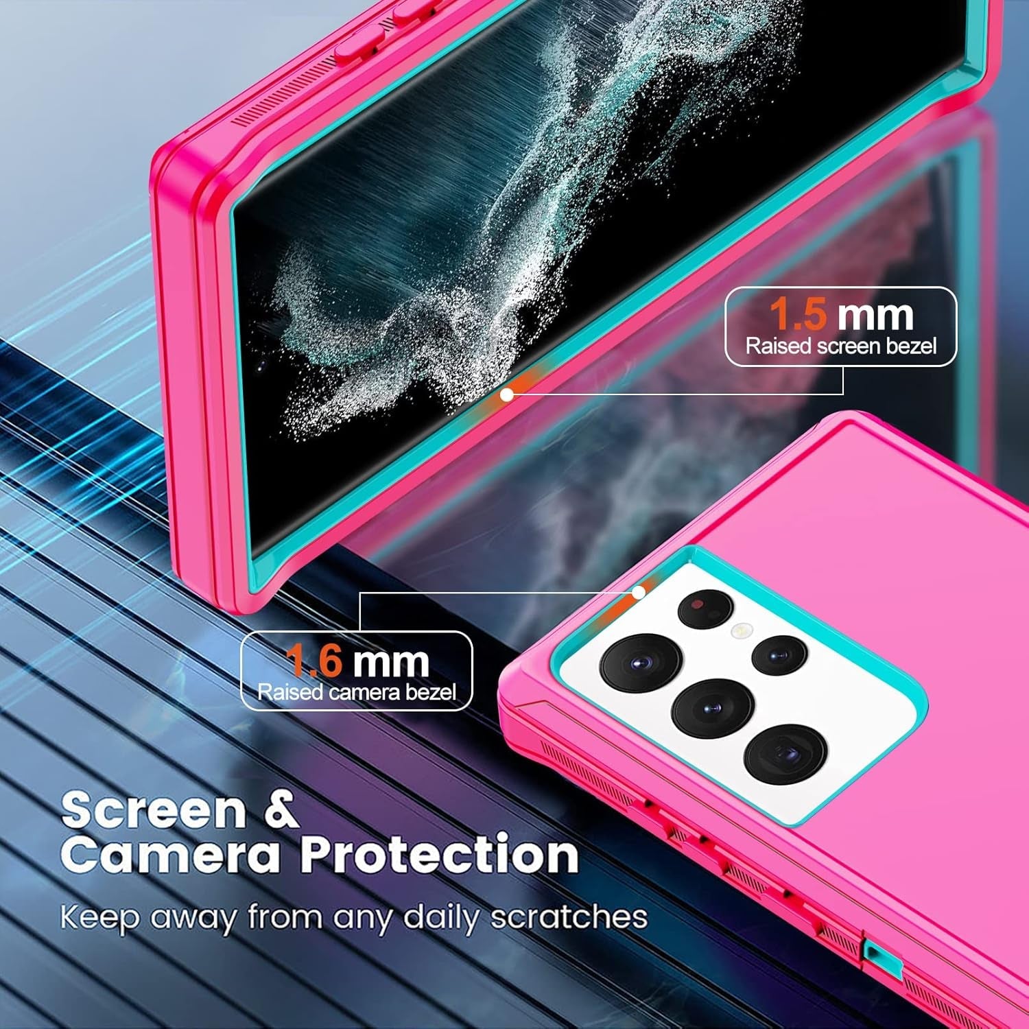 Annymall for Samsung Galaxy S22 Ultra Case with 2 Screen Protector, Full Body Heavy Duty Shockproof Drop-Proof Phone Case Rugged 3-Layer Defender Protective Cover for Samsung Galaxy S22 Ultra (Pink)