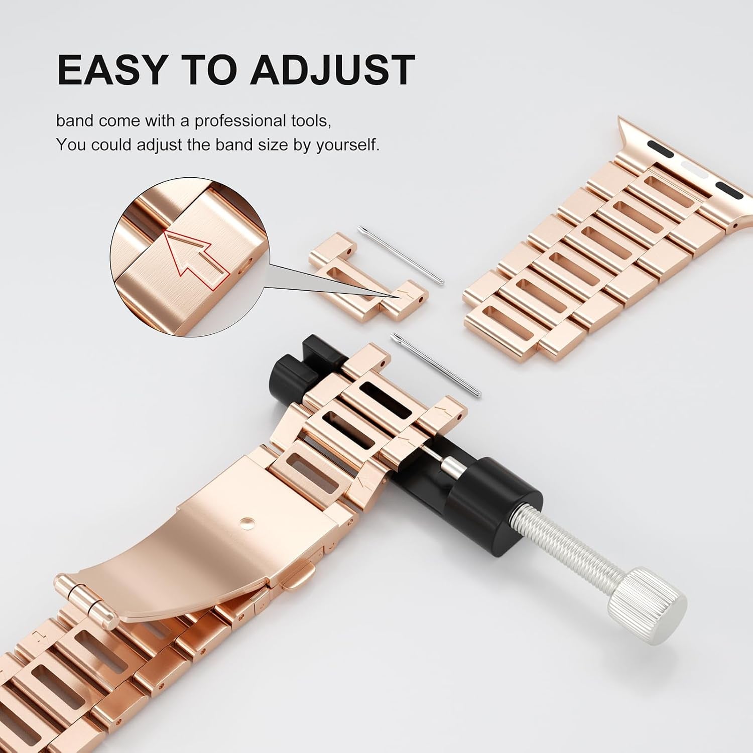 Finestone Metal Band for Apple Watch - Stainless Steel Apple Watch Band Compatible with Apple Watch 41Mm 40Mm 38Mm - Slim Hollow-Out Design Strap for Iwatch Series 9/8/7/6/5/4/3/2/1 SE Women Men Rose Gold