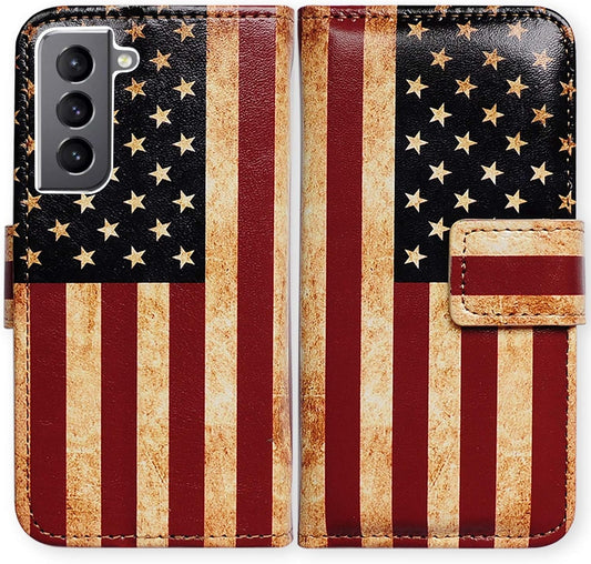 Bcov Galaxy S22 plus Case, Retro American Flag Leather Flip Phone Case Wallet Cover with Card Slot Holder Kickstand for Samsung Galaxy S22 plus 5G / S22+