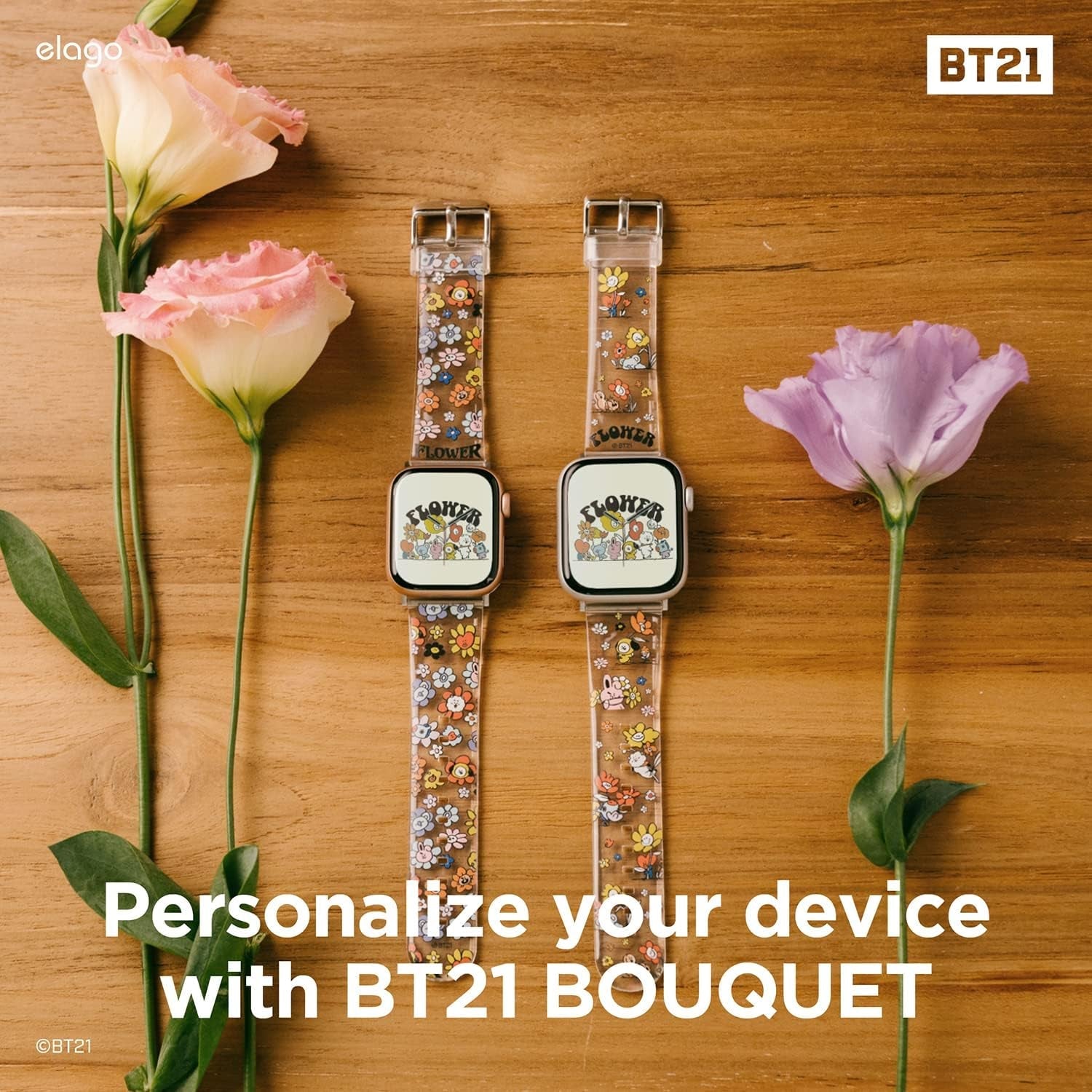 ElagoㅣBt21 FLOWER Band Compatible with Apple Watch Band 38Mm 40Mm 41Mm 42Mm 44Mm 45Mm 49Mm Compatible with Iwatch Series Ultra2/Ultra/Se/9/8/7/6/Se/5/4/3/2/1, Soft Protective Strap [Official Merchandise]