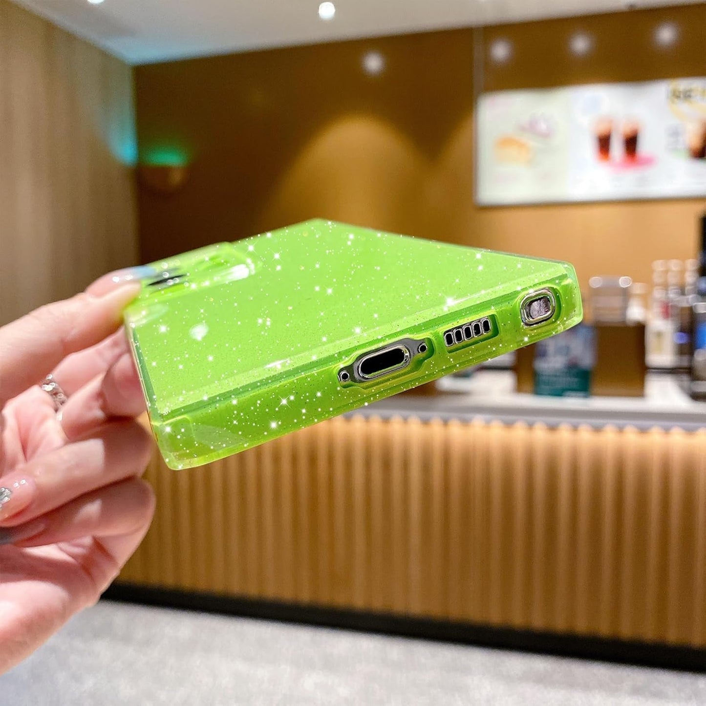 Cute Glitter Neon Case for Samsung Galaxy S22 Ultra Case, Slim Silicone Protective Sparkly Bling Phone Case for Women Girls (Bright Green)