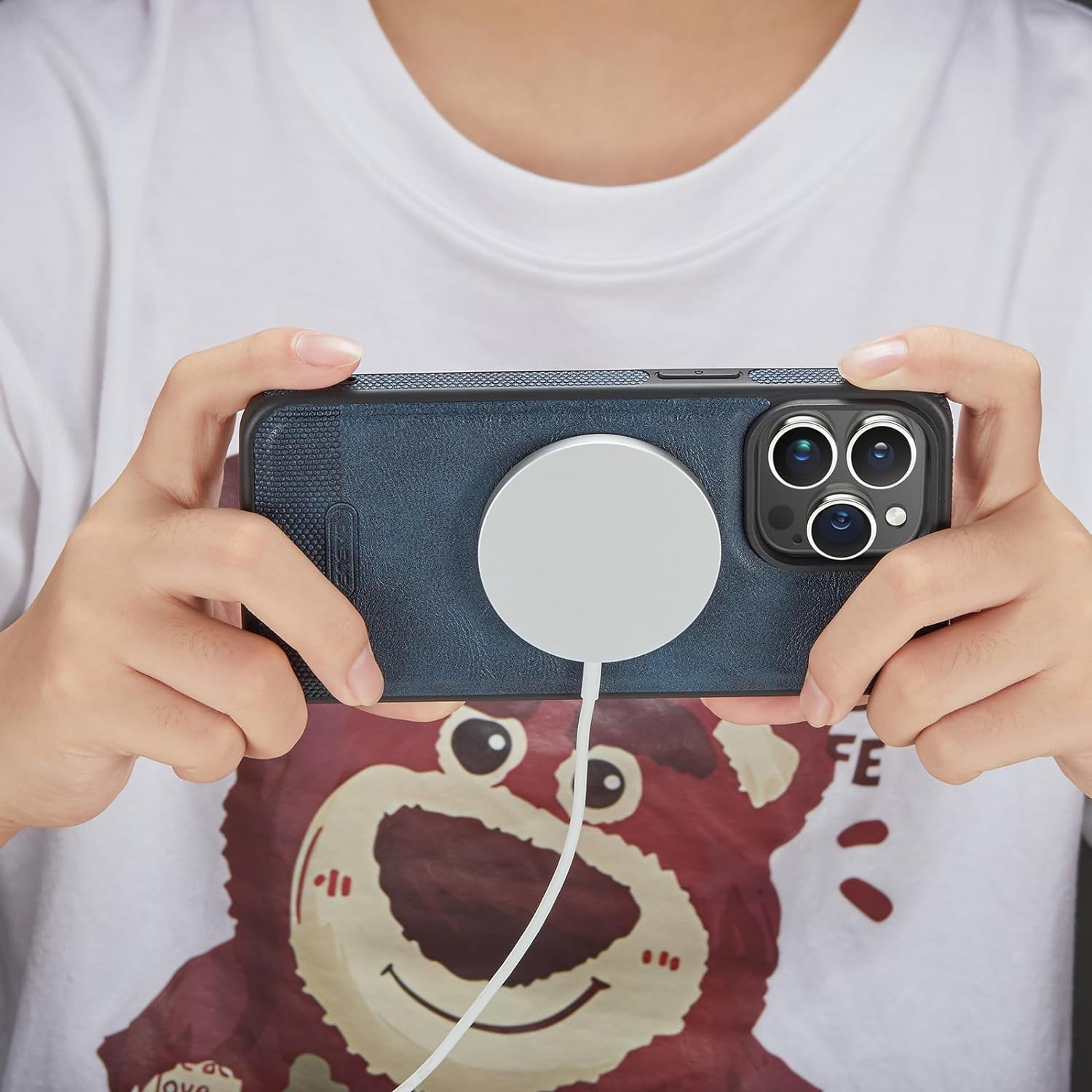 Casus Designed for Iphone 15 Pro Case Compatible with Magsafe Leather Slim Logo View Luxury Elegant Thin Cover with Tempered Glass Screen Protector (2023) 6.1" - Blue  Casus   