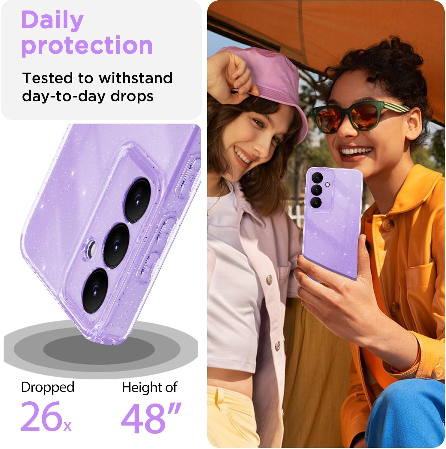 Aicase for Samsung Galaxy S24 Case Glitter, Sparkly Bling Girls Women Girly Sparkle Cute Protective Phone Case for Samsung S24, Purple