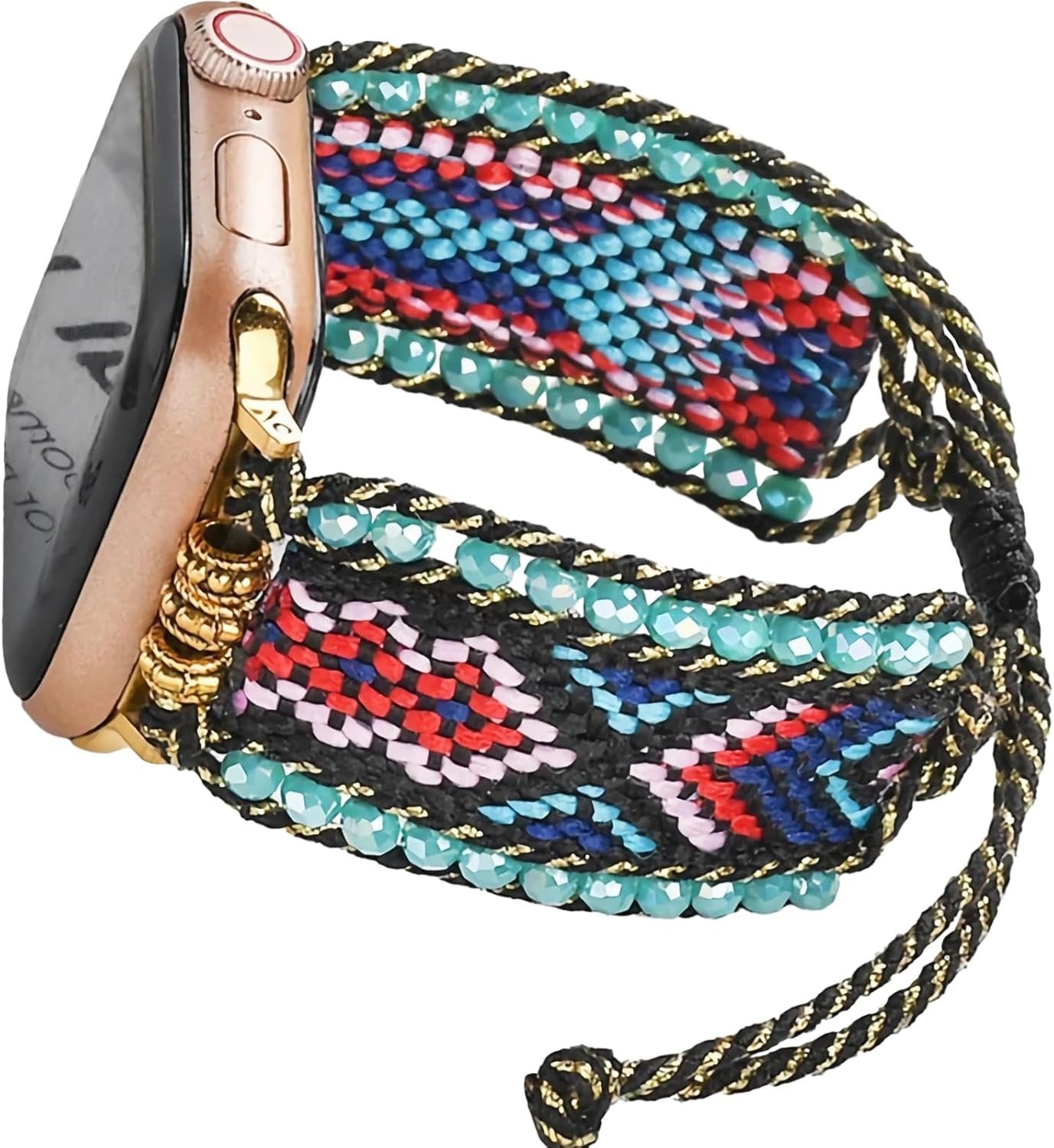 Fancy Woven Braided Nylon Band Compatible with Apple Watch Bands 40Mm 41Mm 38Mm, Retro Boho Friendship Bracelet Handmade Bohemian Beaded Adjustable Dressy Strap Wristbands for Iwatch Bands Series 9/8/7/6 5/4/3/2/SE
