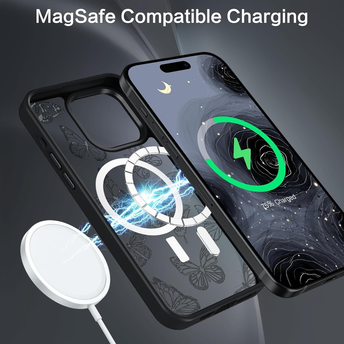 BENTOBEN for Iphone 14 Pro Case,Cute Butterfly Pattern Iphone 14 Pro Magnetic Case [Compatible with Magsafe] Translucent Matte Slim Women Girl Protective Cover Case for Iphone 14 Pro 6.1",Black  BENTOBEN   