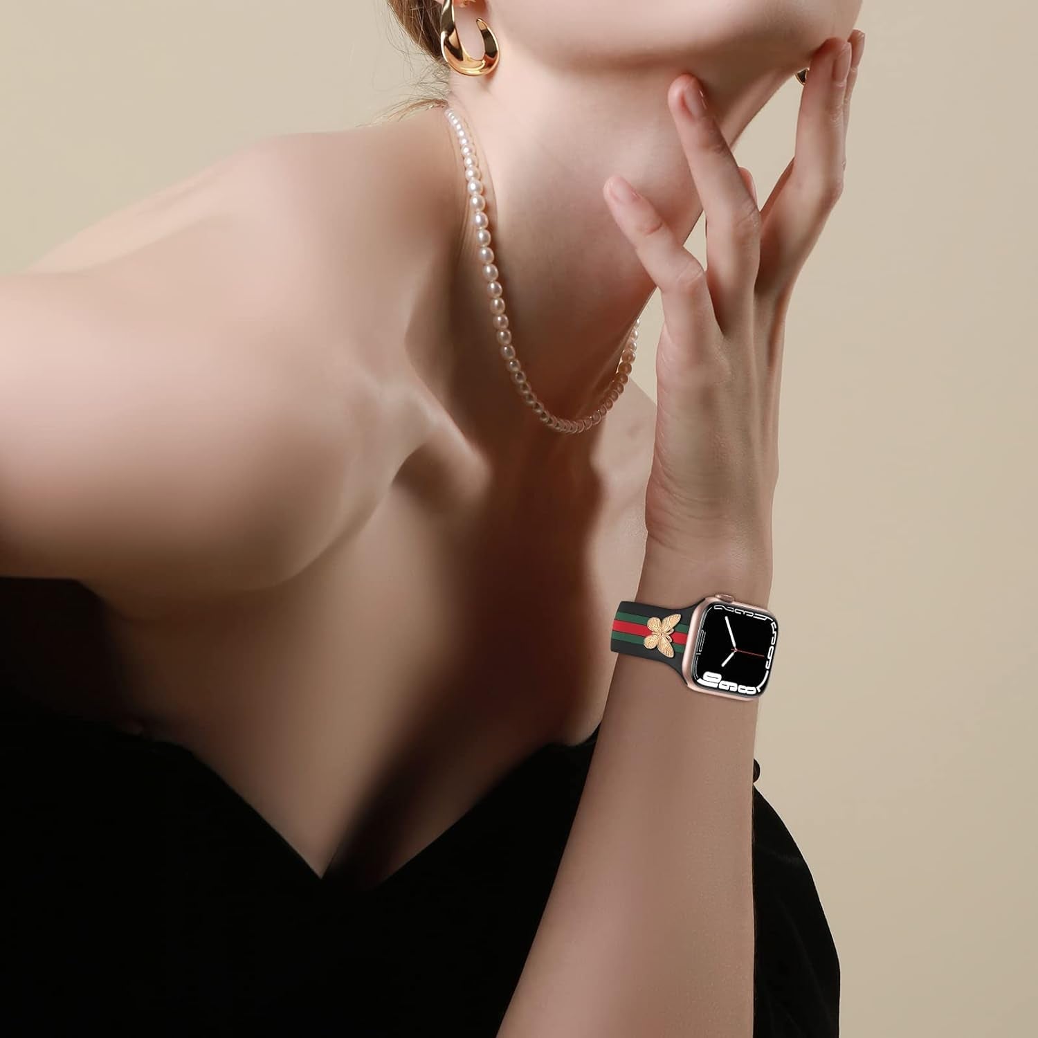 Designer Band with Charms Decor Compatible with Apple Watch Band 38Mm 40Mm 41Mm Women Men, Stylish Silicone Sport Wristbands for Iwatch Series 9 8 7 6 5 4 3 2 1 SE Ultra