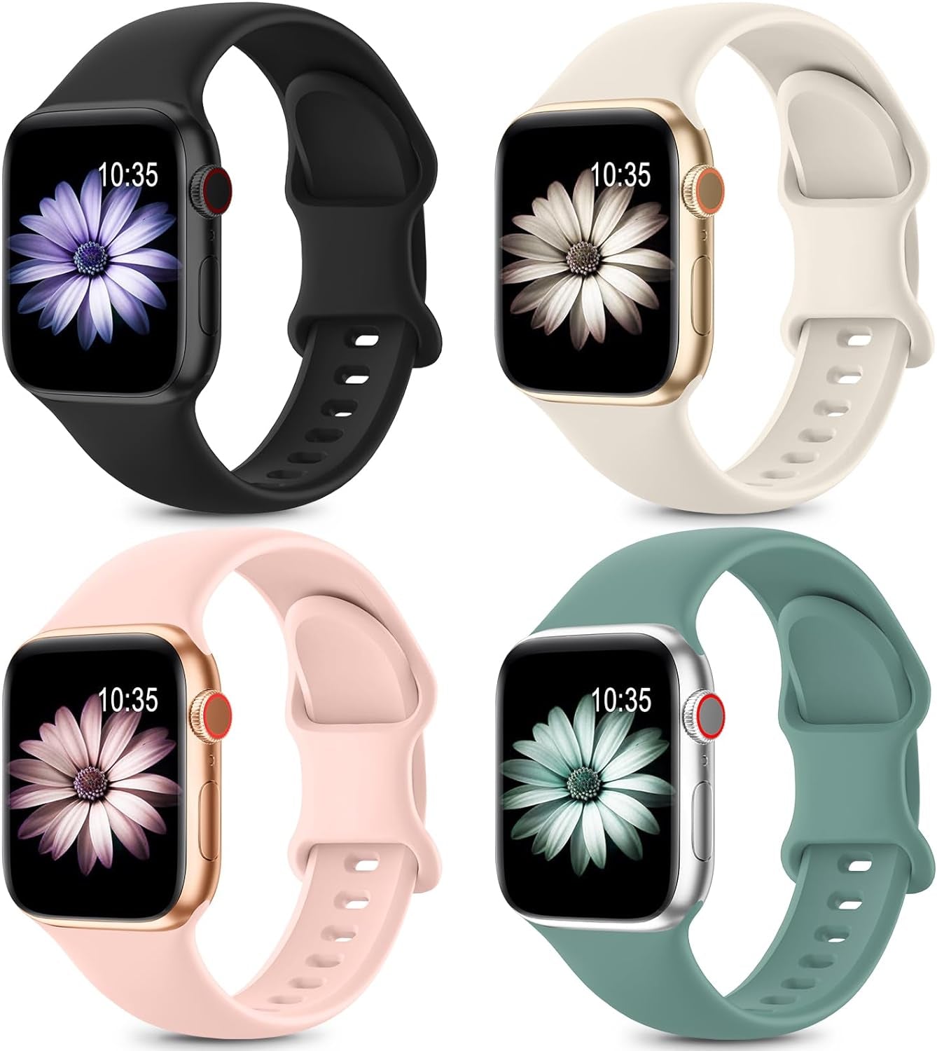 4 Pack Sport Bands Compatible with Apple Watch Bands Series 9, Watch Band for Women 38Mm 40Mm 41Mm 42Mm 44Mm 45Mm 49Mm,Soft Silicone Waterproof Strap for Iwatch Bands SE 8, 7, 6, 5, 4, 3, 2, 1