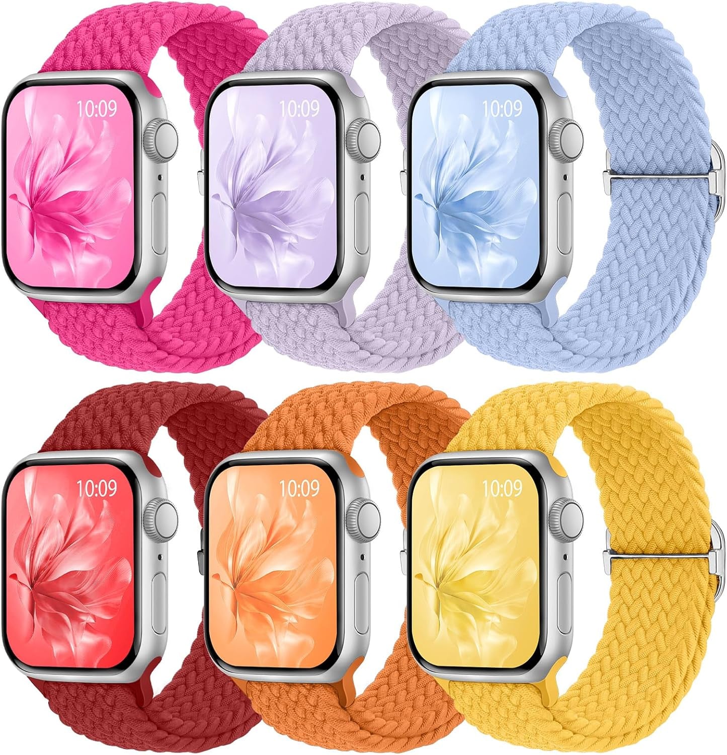 6 Pack Braided Stretchy Bands Compatible with Apple Watch Band 38Mm 40Mm 41Mm 42Mm 44Mm 45Mm 49Mm Women Men, Adjustable Nylon Solo Loop Elastic Straps for Iwatch Series 9 8 7 6 5 4 3 2 1 SE Ultra