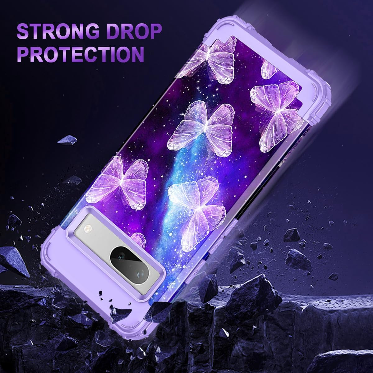 Casetego Compatible with Google Pixel 7A Case,Three Layer Heavy Duty Sturdy Shockproof Full Body Rugged Hard Pc+Soft TPU Bumper Protective Case for Google Pixel 7A 5G 2023,Butterfly  Casetego   
