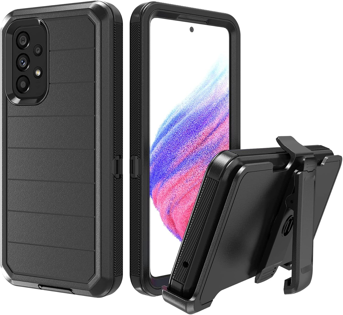 Designed for Samsung Galaxy A53 5G Case with Belt Clip & Kickstand, Full-Body Triple Layers Rugged Case with Screen Protector for Samsung Galaxy A53 5G 6.5 Inch Phone (Navy+Blue)