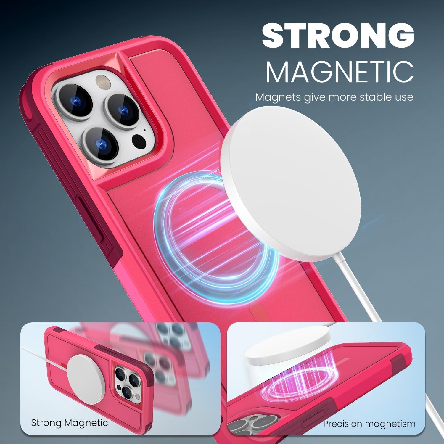 MAXCURY Magnetic for Iphone 15 Pro Max Phone Case, 2 in 1 Shockproof Dropproof Heavy Duty Protection Full Body Rugged Slim & Tough Durable Cover [Compatible with Magsafe] (Rose/Crimson)  MAXCURY   