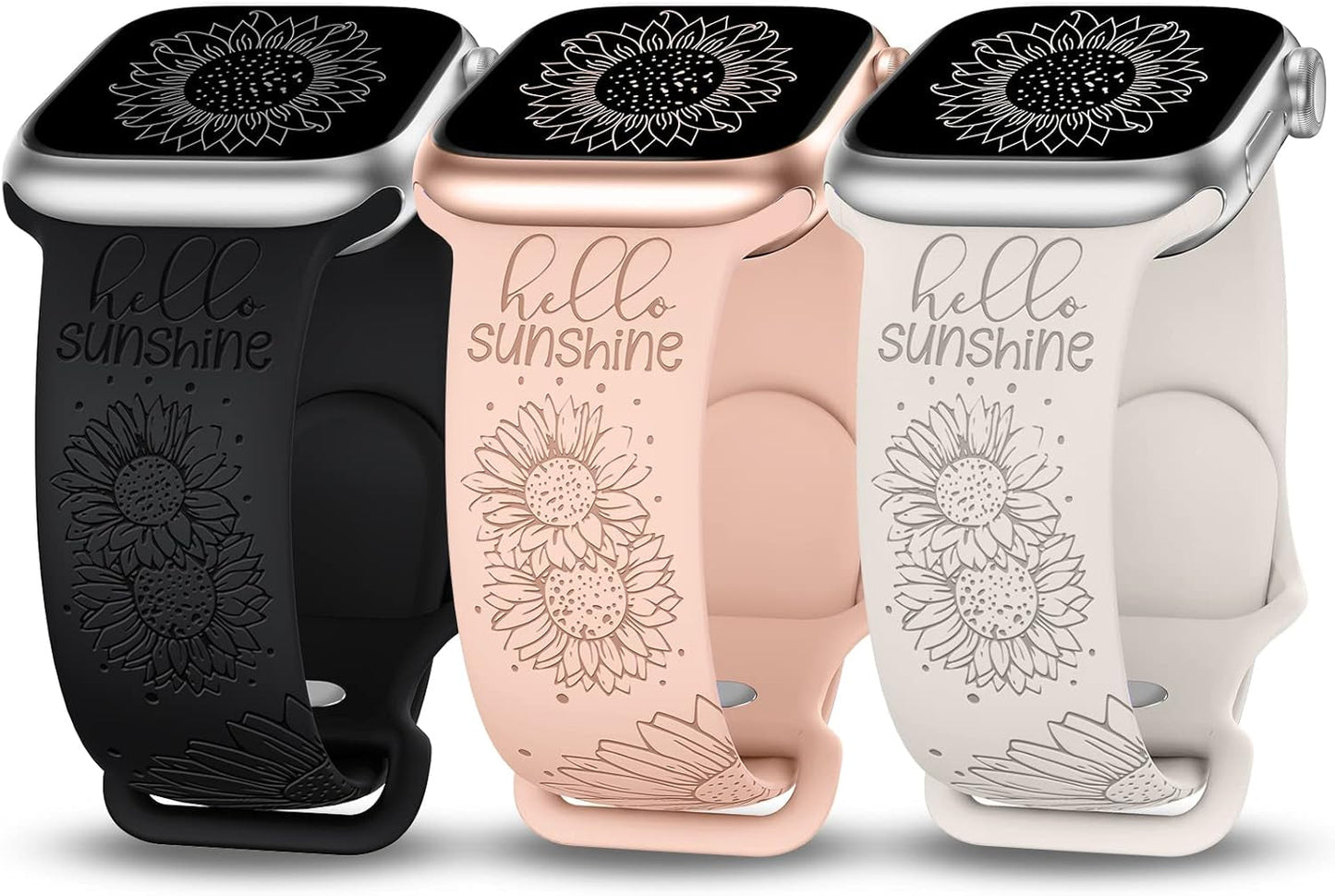 3 Packs Sunflower Engraved Bands Compatible with Apple Watch Bands 45Mm 44Mm 42Mm 49Mm Women Girls, Boho Floral Fancy Fashion Sport Silicone Flower Straps for Iwatch Series 9/Ultra/Se/8/7/6/5/4/3/2/1