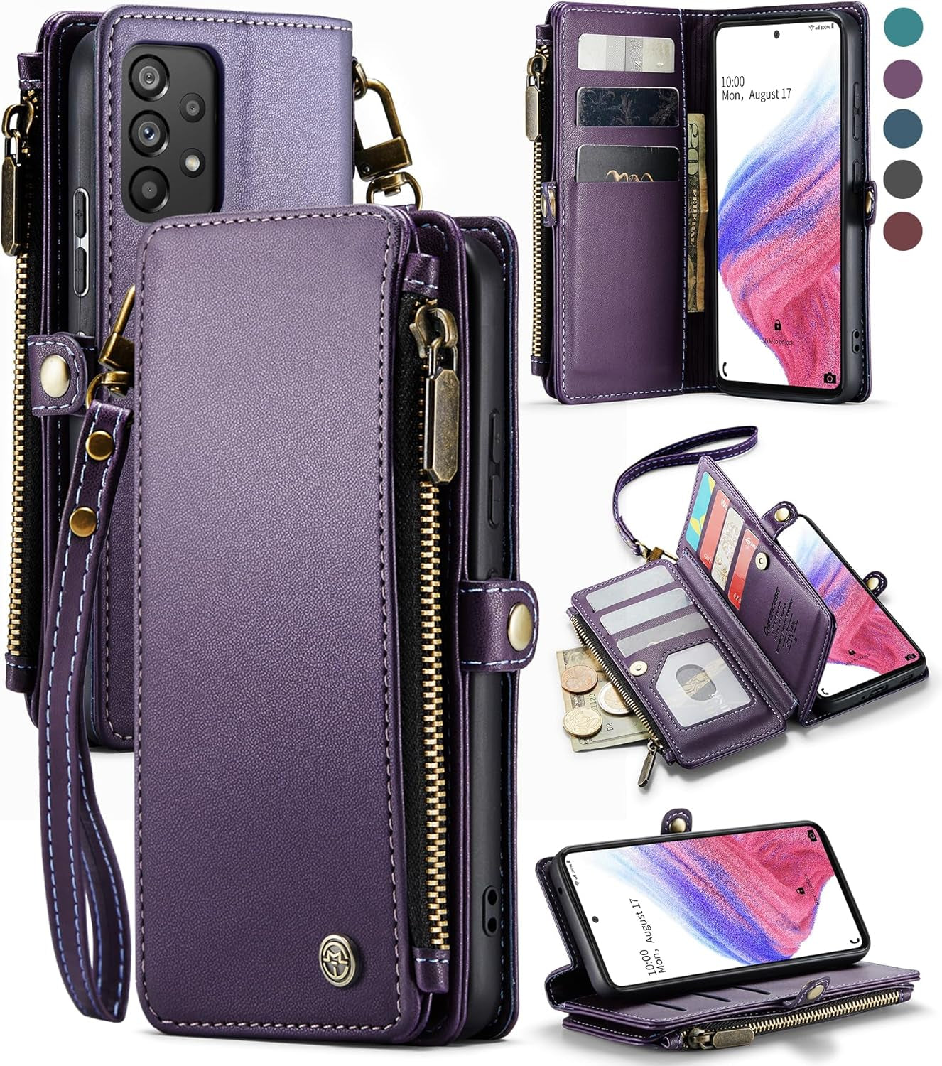 Defencase for Samsung Galaxy A53 5G Case, 【RFID Blocking】 for Samsung A53 5G Case Wallet for Women Men, PU Leather Magnetic Flip Strap Zipper Card Holder Wallet Phone Case for Galaxy A53 5G, Black