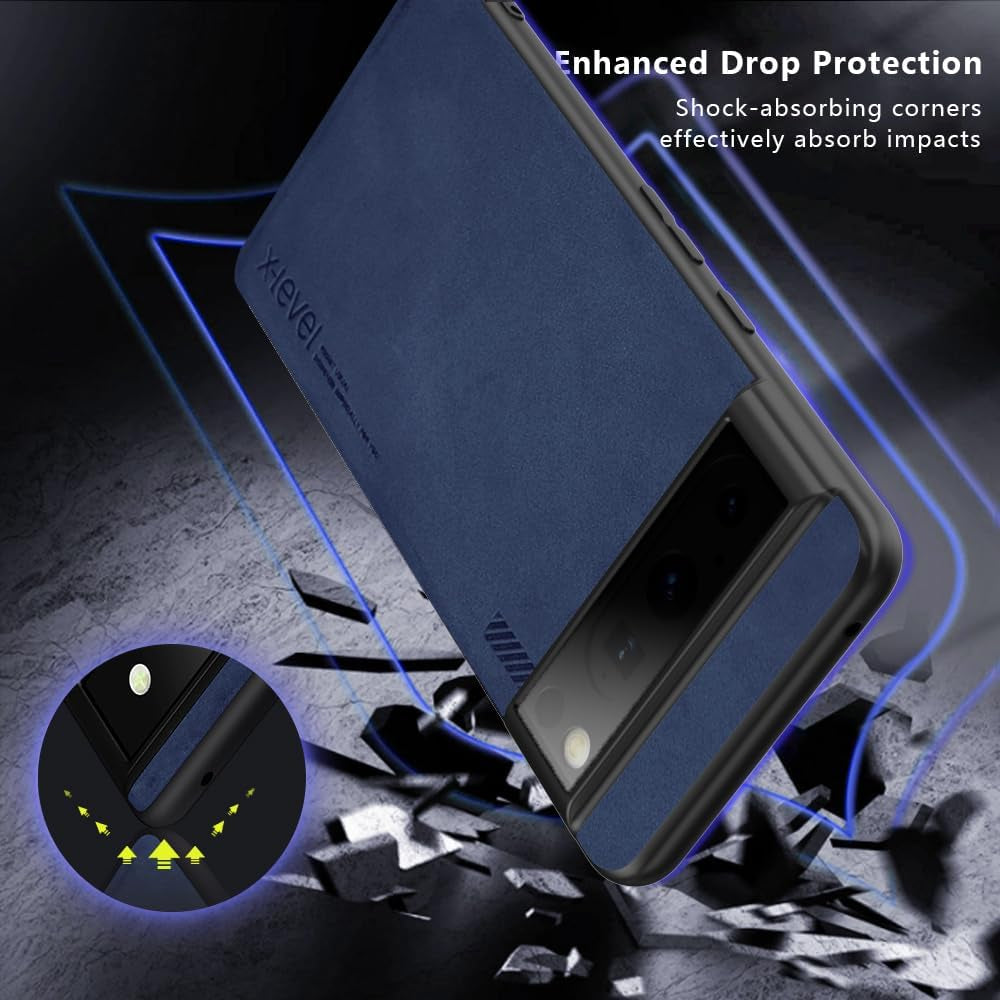 X-Level Google Pixel 8 Pro Case Drop Protective Thin Dual Layer Shockproof Bumper Phone Cases Full Body Rugged Hard PC Back Anti-Scratch Microfiber Surface with Grip with Soft Edge Slim Cover-Blue  pipilu   