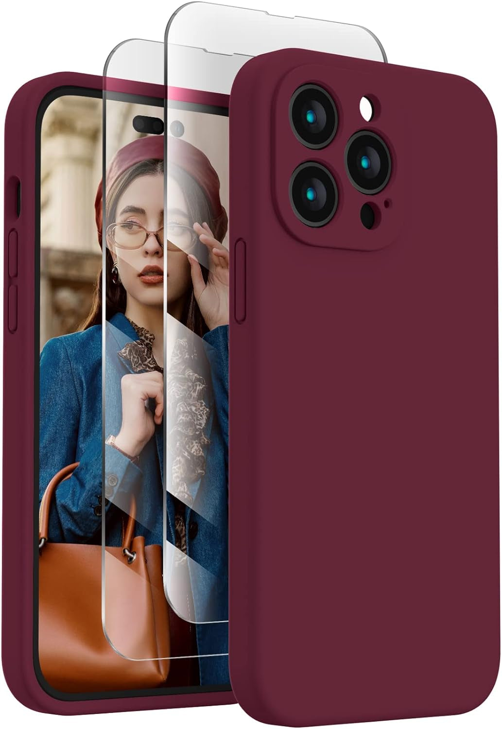 Firenova for Iphone 14 Pro Case, Silicone Upgraded [Camera Protection] Phone Case with [2 Screen Protectors], Soft Anti-Scratch Microfiber Lining Inside, 6.1 Inch,Chalk Pink  FireNova Plum  