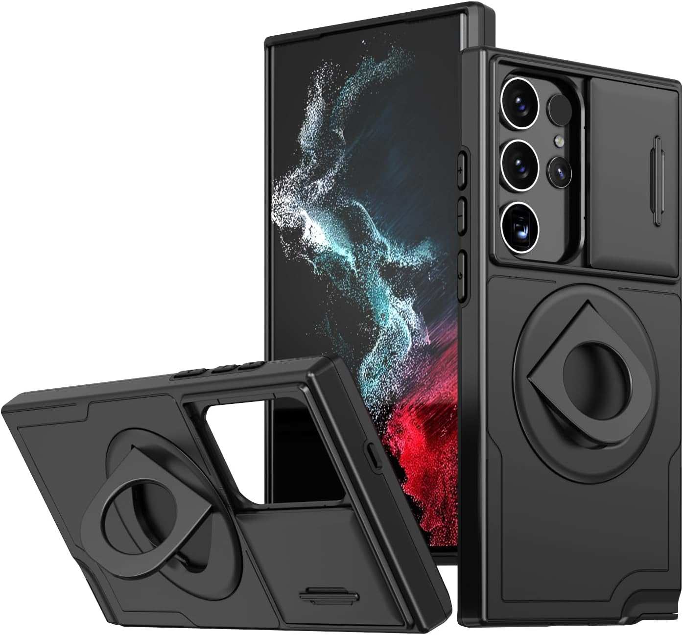 For Samsung Galaxy S22 Ultra Mag-Safe Kickstand Case with Slide Camera Cover,Slim Shockproof Military Heavy Duty Anti-Drop Full Body Protection,360 Rotating Stand Magnetic Phone Case(Black)