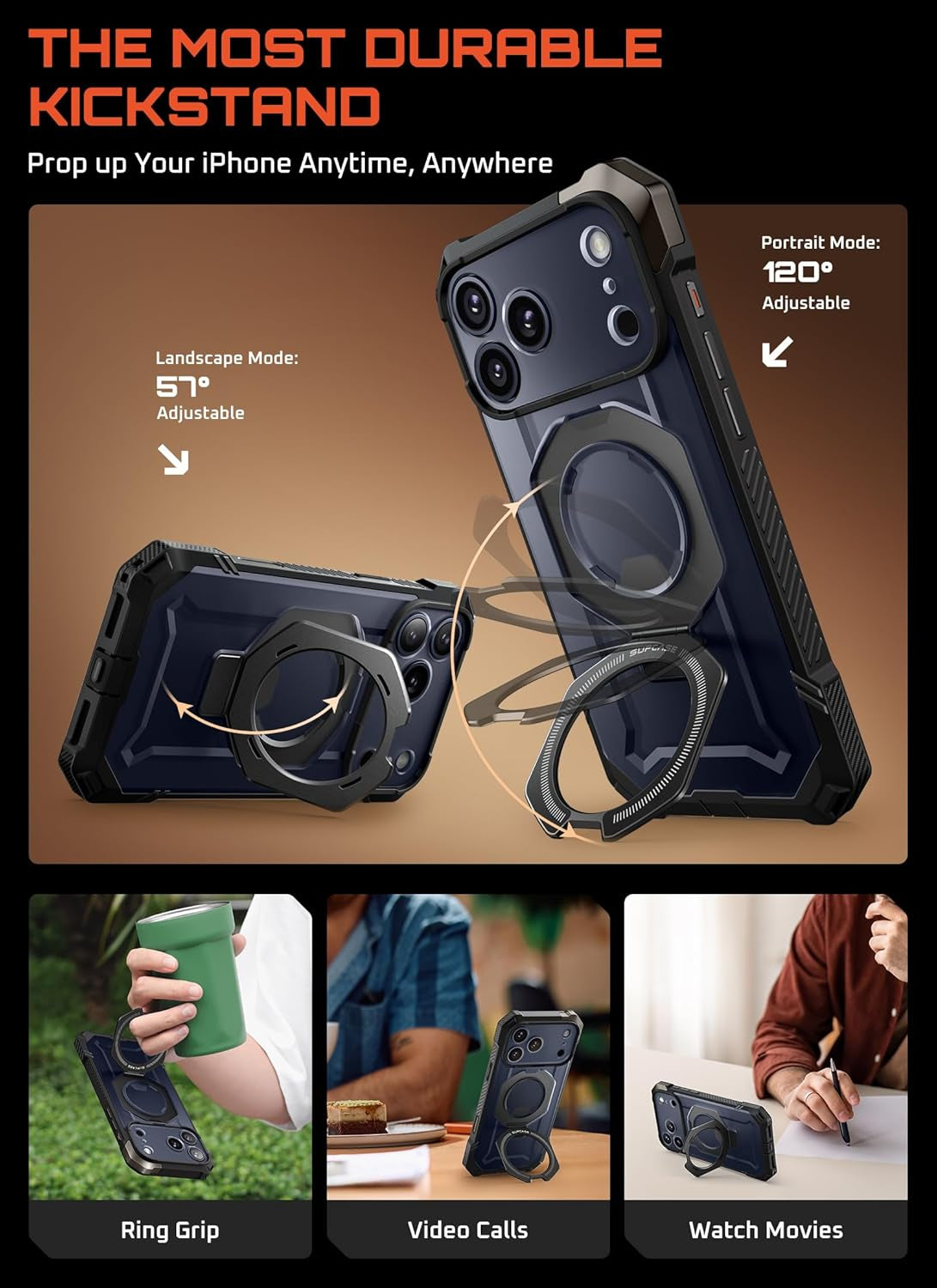 SUPCASE for Iphone 17 Pro Case with Kickstand (Unicorn Beetle Grip), [Camera Control Cover] [Compatible with Magsafe] [Military-Grade Drop Protection] Heavy Duty Magnetic Phone Case, Black