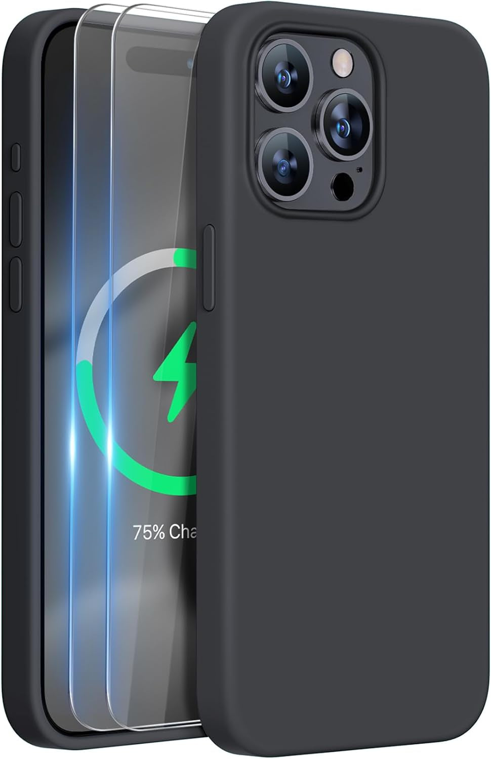 Miracase Designed for Iphone 15 Pro Max Case,[Compatible with Magsafe], [With 2 Pack Screen Protectors],Shockproof Liquid Silicone Case with Microfiber Lining,6.7 Inch(Mediterranean Blue)  Miracase Black  