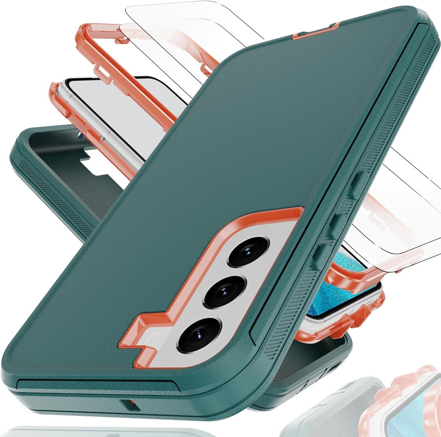 For Galaxy S22 Case with Soft TPU Film Screen Protector[2 Pack],3 in 1 Shockproof TPU Hard PC Bumper Drop-Proof Shell for Samsung Galaxy S22 Black