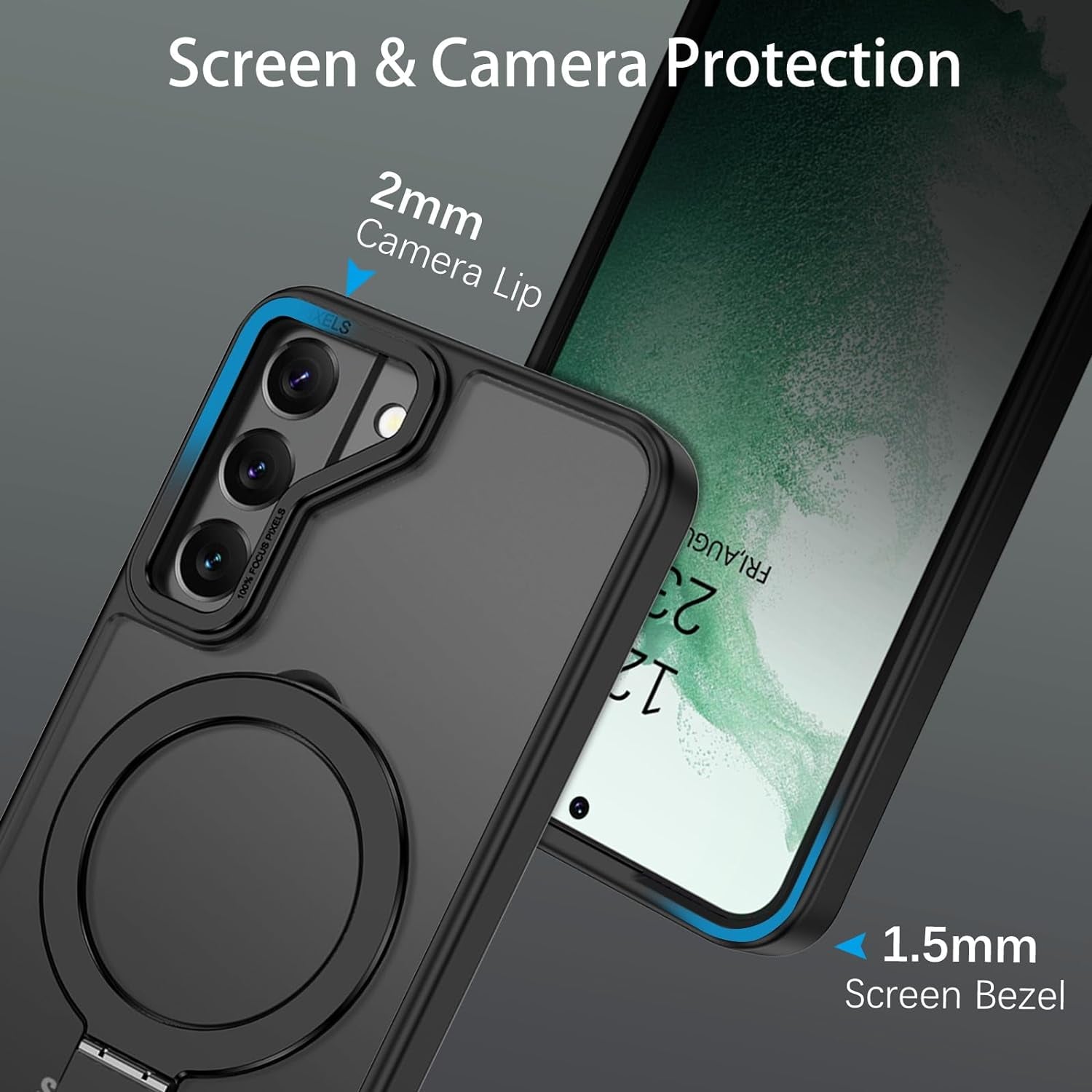 DUEDUE for Samsung Galaxy S22 plus Case Magnetic with Ring Stand [Compatible with Magsafe], Translucent Matte Back Protective Cover Shockproof Kickstand Phone Case for Galaxy S22 plus 6.6", Black