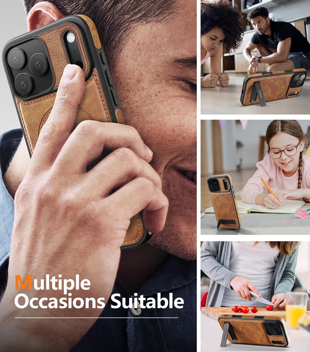 Magnetic for Iphone 17 Pro Max Leather Case,Built-In Invisible Stand [Compatible with Magsafe] Protective Slim Kickstand Phone Cover for Iphone 17 Pro Max,Brown