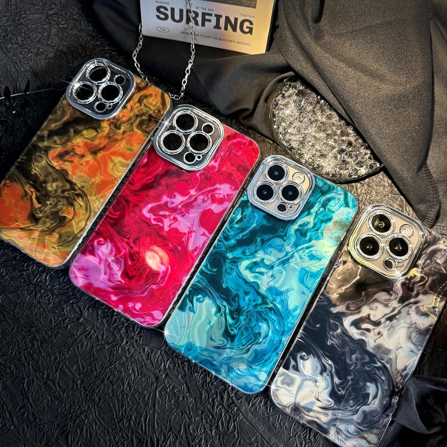 LY&SASIF Designed for Iphone 14 Pro Max Case, Luxury Glitter Marble Liquid Ink Phone Case for Women Girls, Hybrid 2-Layer Hard Shell + Silicone Protector Shockproof Cover, Gold  LY&SASIF   