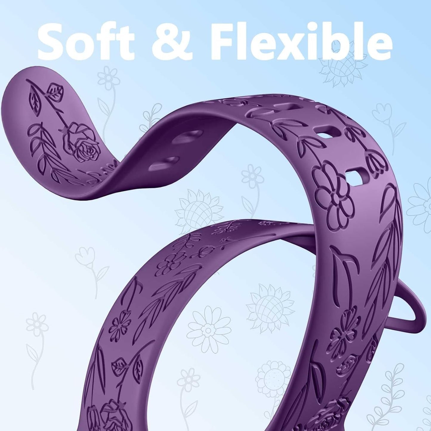 6 Pack Floral Engraved Bands Compatible with Apple Watch Band 44Mm 40Mm 38Mm 41Mm 45Mm 49Mm 42Mm Women, Soft Silicone Cute Flower Pattern Sport Strap for Iwatch Bands Series Ultra Ultra 2 SE 9 8 7 6 5 4 3 2 1