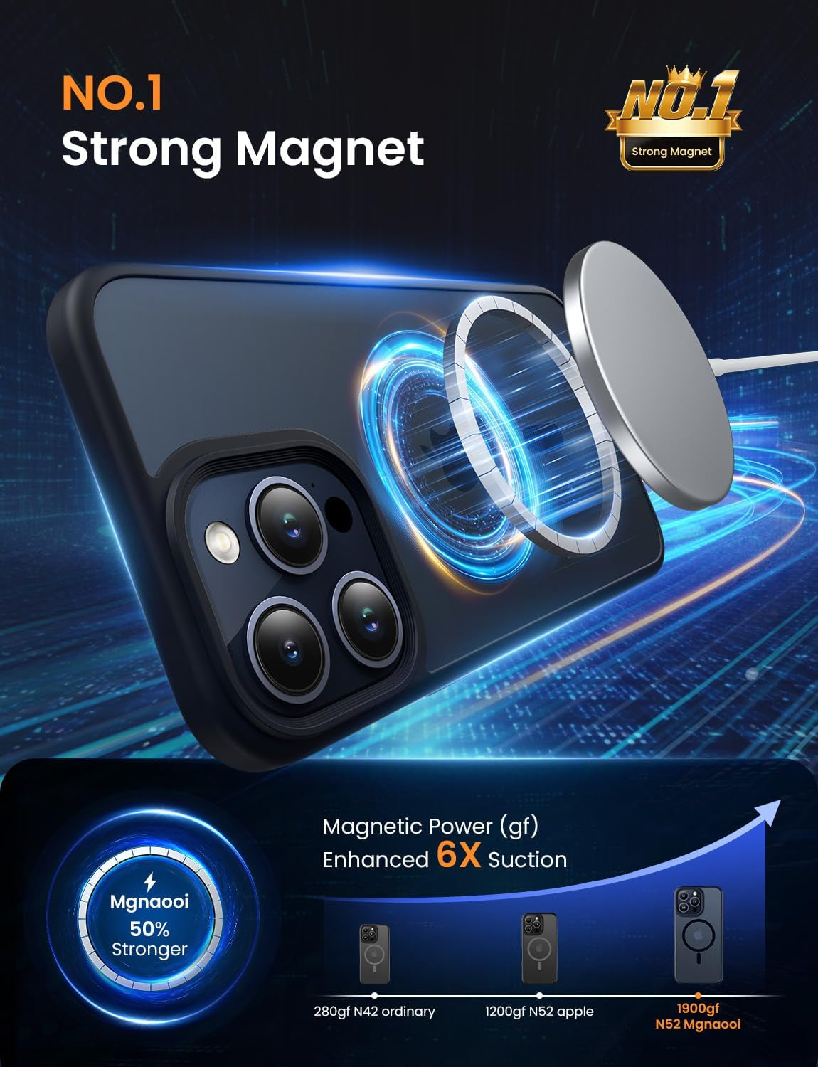 Mgnaooi Magnetic Case for Iphone 15 Pro Max Case [Mil-Grade Drop Tested & Compatible with Magsafe] Translucent Matte Back, Anti-Scratch Shockproof Phone Case for 15 Promax 6.7 Inch, Black  Mgnaooi   