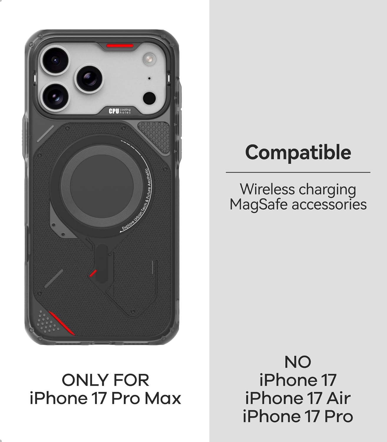 Aulumu A17 Rugged Case for Iphone 17 Pro Max | Magsafe Compatible | Integrated Drop Protection | Touch-Sensitive Buttons | Military-Grade Outdoor Design Black