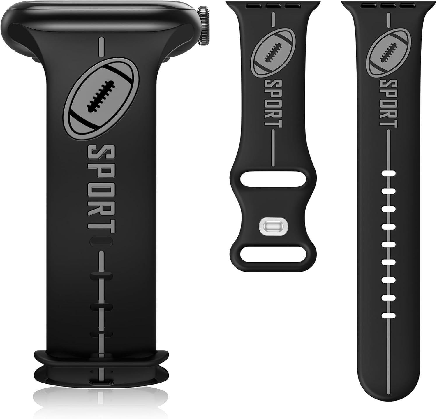 Designer Band for Apple Watch Band 38Mm 40Mm 41Mm 42Mm 44Mm 45Mm 49Mm Women Men,Silicone Waterproof Football Sport Strap for Iwatch Series 9 Ultra 8 7 6 5 4 3 2 1 SE Replacement Wristbands Grey Green