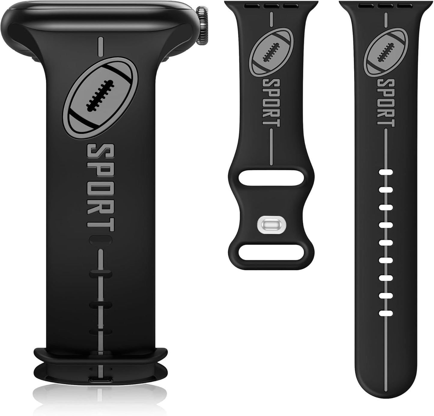 Designer Band for Apple Watch Band 38Mm 40Mm 41Mm 42Mm 44Mm 45Mm 49Mm Women Men,Silicone Waterproof Football Sport Strap for Iwatch Series 9 Ultra 8 7 6 5 4 3 2 1 SE Replacement Wristbands Grey Green