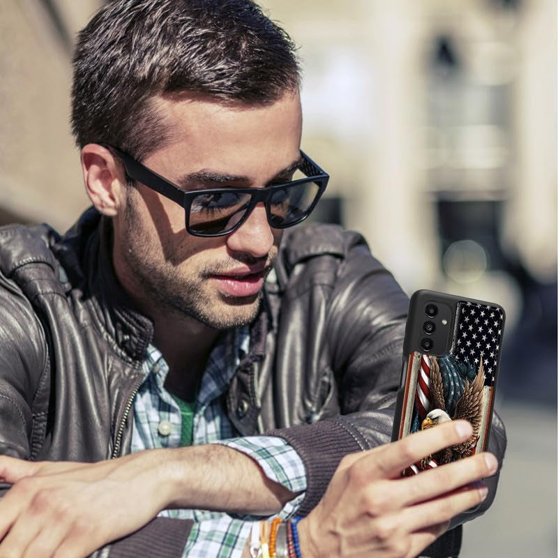 Case for Samsung Galaxy A14 5G Wallet Phone Case with Card Holder,Pu Leather Kickstand Card Slot Cover for Women Men (Dual Magnetic Clasp+Rfid Blocking)-Bald Eagle with Flag