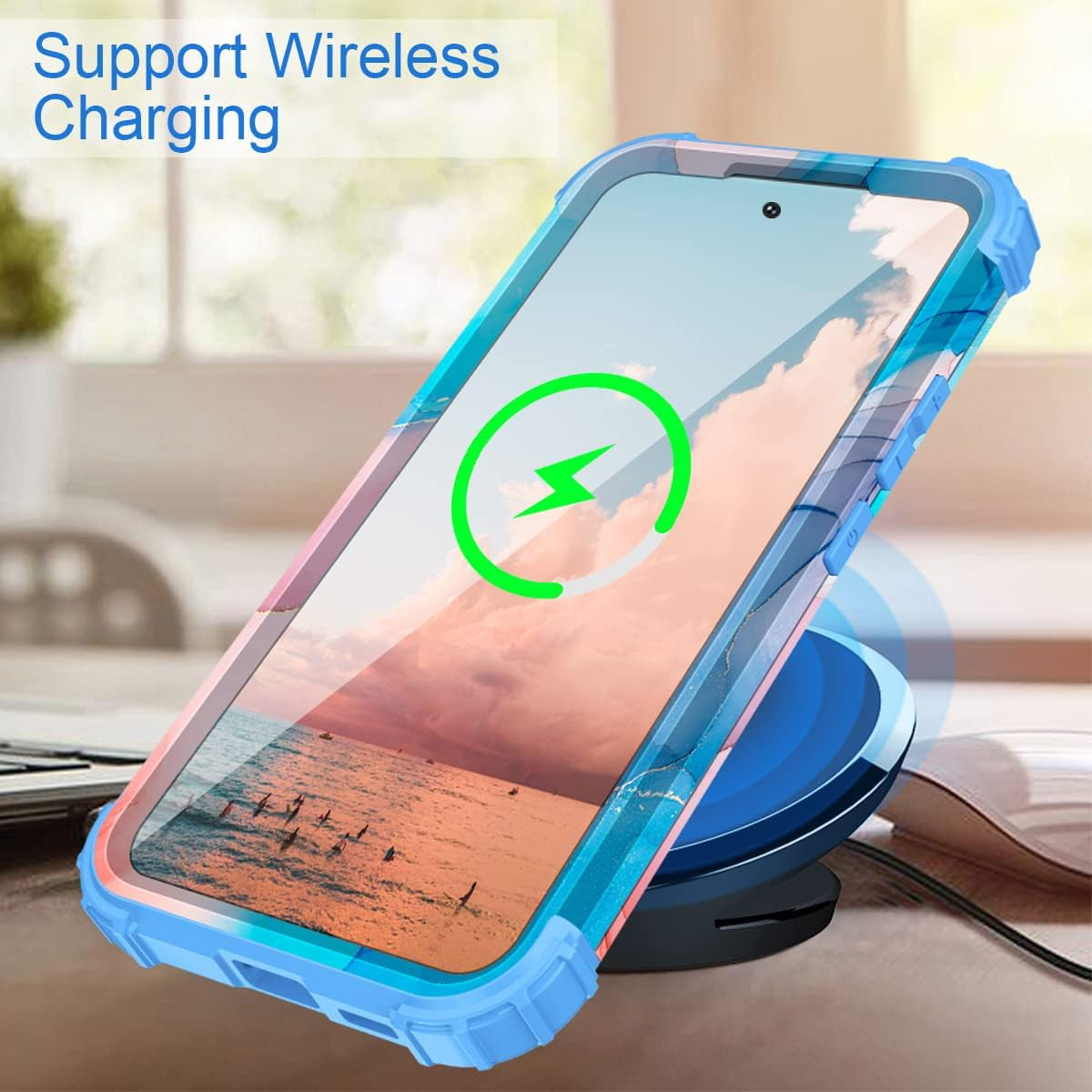 Fingic Galaxy S22 Case,Samsung Galaxy S22 Case Marble 3 in 1 Heavy Duty Protection Hybrid Hard PC Soft Silicone Rugged Bumper Case for Women Men Non-Slip Slim Phone Case for Samsung Galaxy S22,Blue