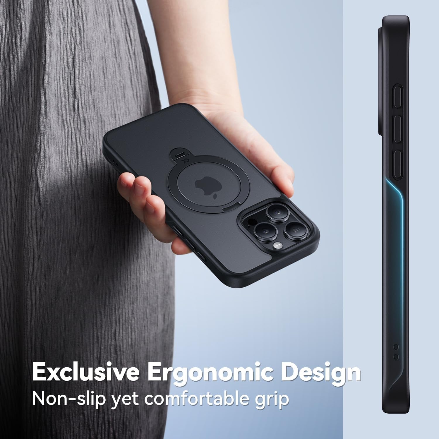 CASEKOO 2024 Upgraded 360° Rotatable Magnetic Ring Stand for Iphone 15 Pro Max Case [Military Drop Protection] [Compatible with Magsafe] Matte Translucent Slim Iphone 15 Promax Case 6.7'', Black  CASEKOO   