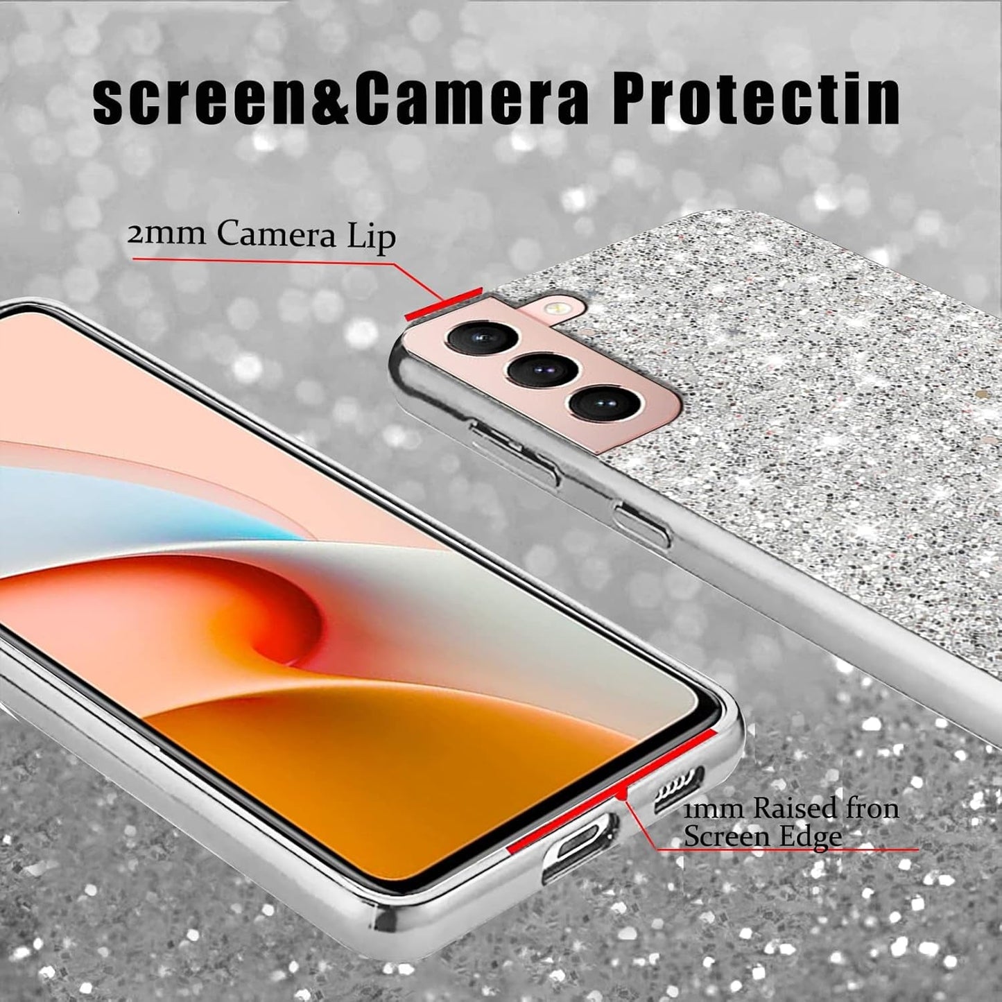 Compatible with Samsung S22 plus Case Glitter Shockproof,Samsung Galaxy S22 plus Phone Case Bling Sparkly Soft TPU and PC Silicone Shiny Girl Women Thin Protective Cover (Silver)