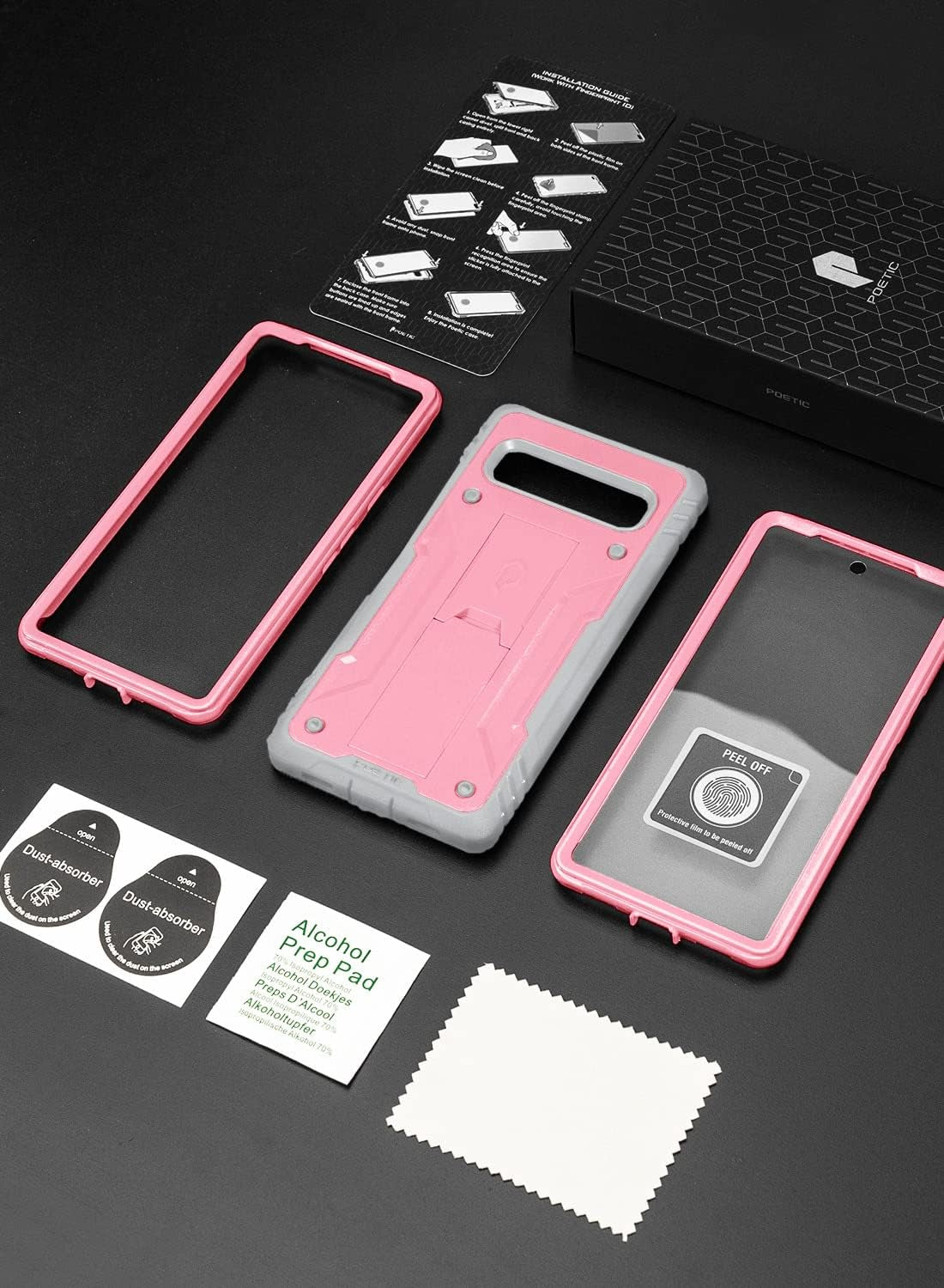 Poetic Revolution Case for Google Pixel 7A 5G, Built-In Screen Protector Work with Fingerprint ID, Full Body Rugged Shockproof Protective Cover Case with Kickstand, Light Pink  Poetic   