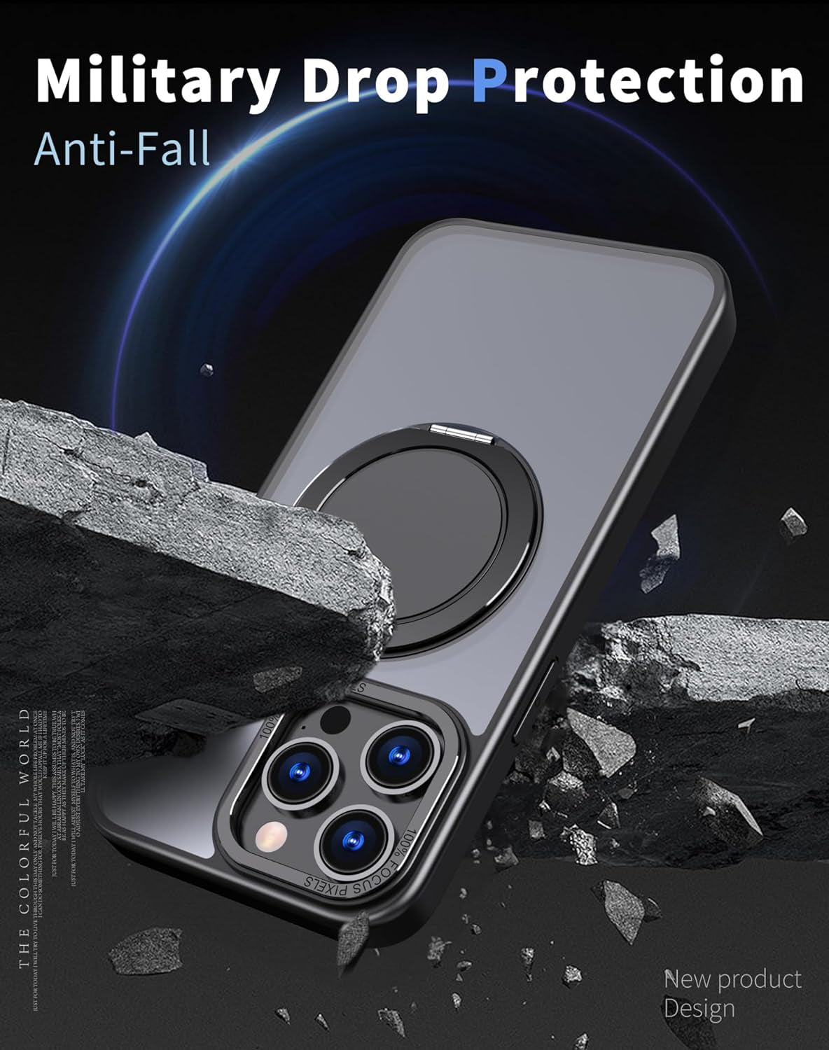 Mangix for Iphone 15 Pro Max Case,360° Rotatable & Invisible Magnetic Ring Stand Compatible with Magsafe, Anti-Fingerprint Protective Cover Translucent Back for Iphone 15 Promax Case (Black)  Mangix   