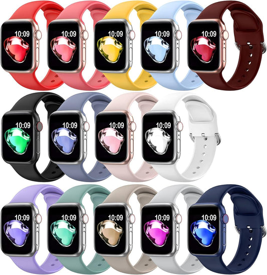 EOMTAM 14 Pack Bands Compatible with Apple Watch Bands 49Mm 45Mm 44Mm 42Mm 41Mm 40Mm 38Mm Women Men, Soft Replacement Silicone Strap Sport Band Compatible for Iwatch Series Ultra 8 7 SE 6 5 4 3