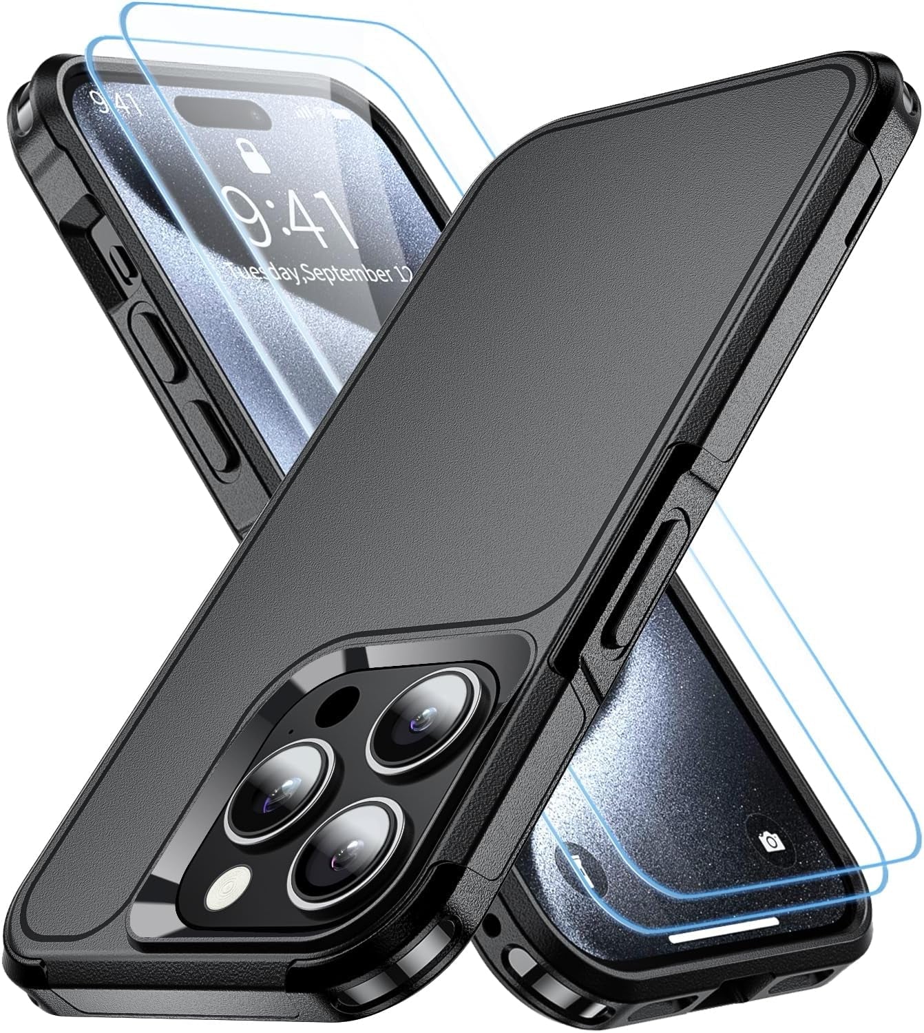 AEDILYS Shockproof for Iphone 15 Pro Case,[18 FT Military Grade Drop Protection],With 2X[Tempered Glass Screen Protector ] with Air Bumpers Full-Body Protective Phone Case,Blue  AEDILYS   