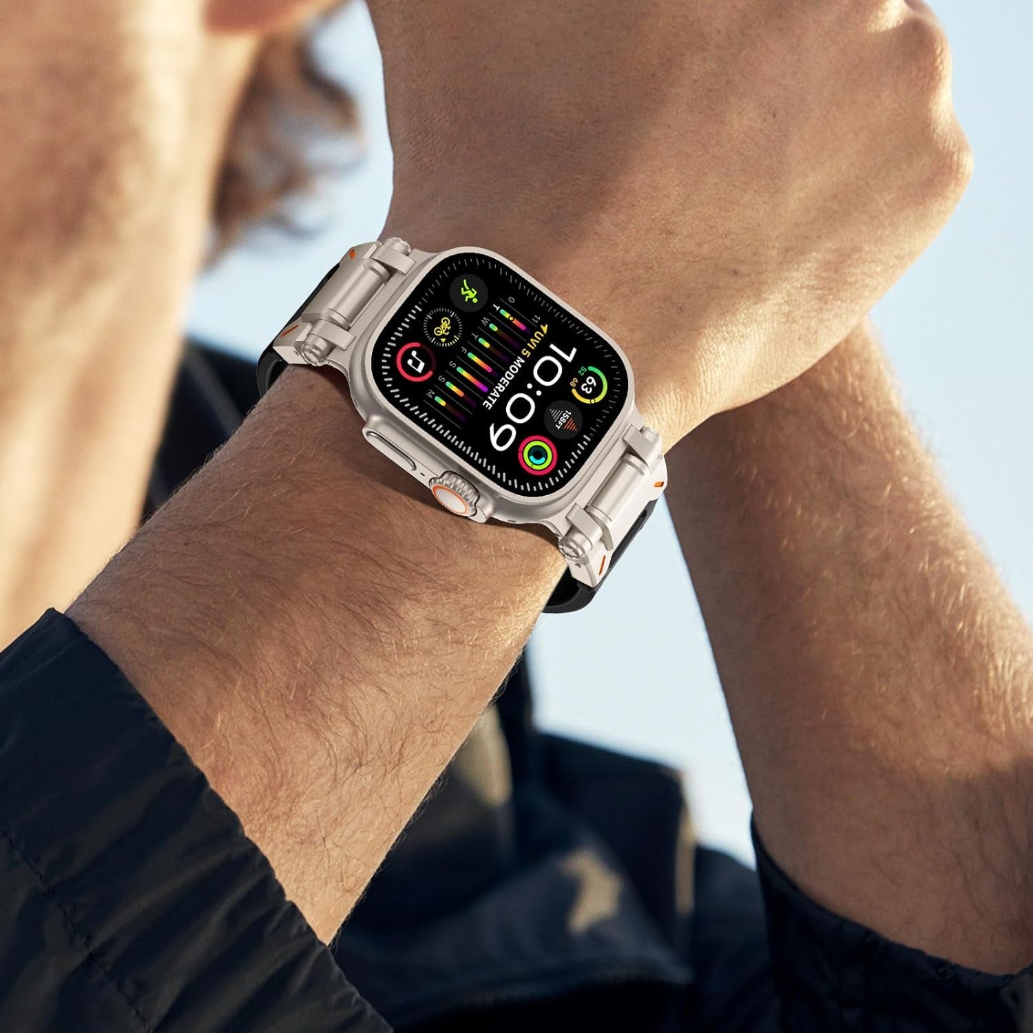 FULLIFE for Apple Watch Band for Apple Watch Ultra Band Apple Watch Ultra 2 49Mm for Men, Silicone Rubber Bands for Series 9/8/SE2/7/6/SE/5/4/3/2/1 45Mm 44Mm 42Mm Stainless Steel Metal Connector Band