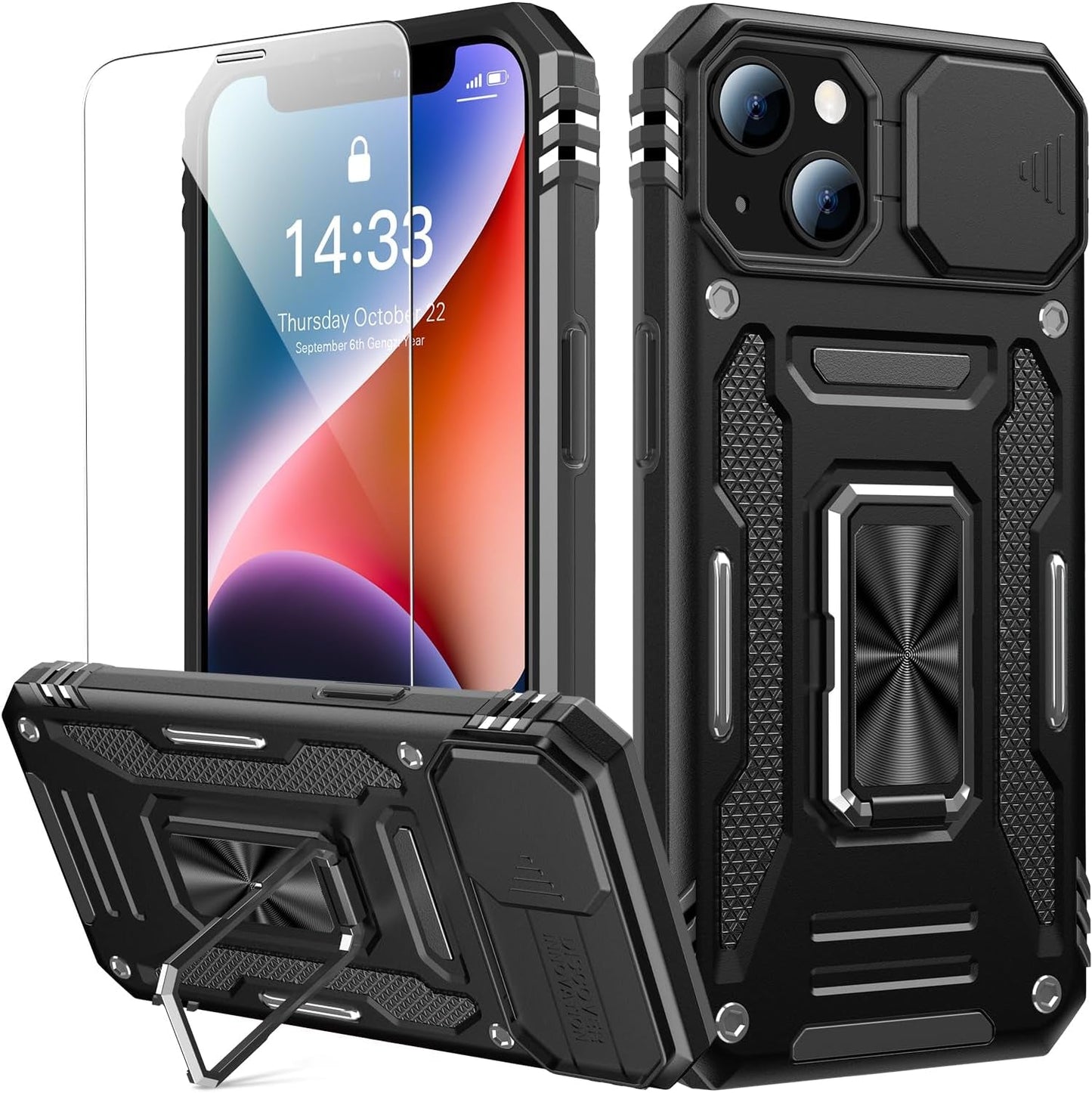 Goodon for Iphone 14 Pro Max Case with Slide Camera Cover + Screen Protector, Built in Rotated Ring Magnetic Kickstand Military Grade Shockproof Protective Phone Case 6.7" Pale - Green  Goodon   