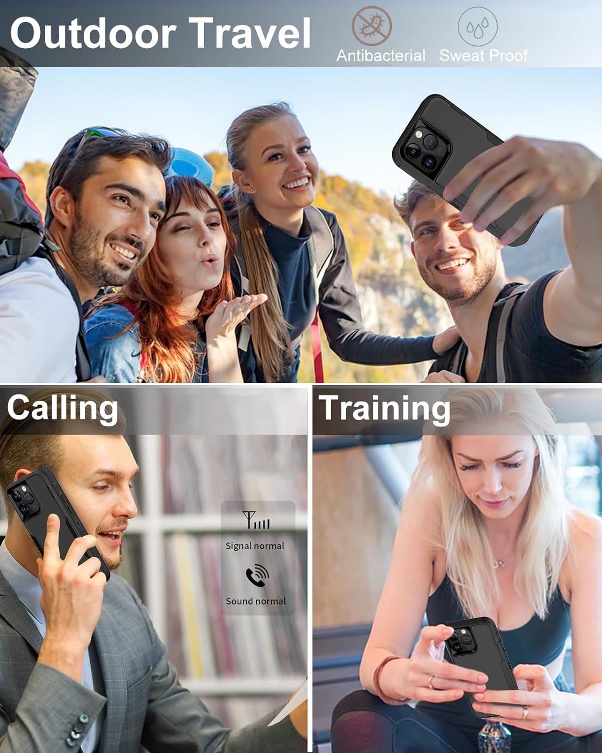 Dahkoiz for Iphone 15 Pro Phone Case, and Glass Screen Protector, Dust-Proof Port Cover, Full Body Non-Slip Rubber Covered, Wear-Resistant & Drop-Proof, Black/Black  UNISMART INC   