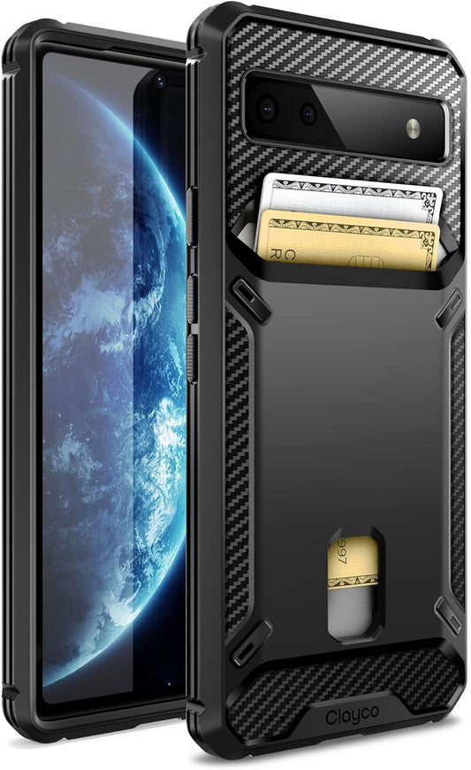 𝟐𝟎𝟐𝟑 𝐍𝐞𝐰 Cache Designed for Google Pixel 6A Case (2022), Shock-Absorption Heavy Duty Protective Slim Wallet Phone Case Cover for Pixel 6A 5G with Card Slot (Black)  Clayco   
